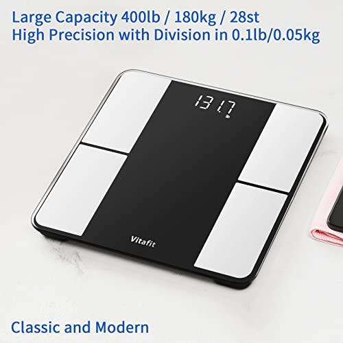 Vitafit Vitafit Smart Body Fat Weight Scale for Body Composition Monitors, Weighing Professional Since 2001,Digital Wireless Bathroom Scale for BMI Fat Water Muscle Sync App, 400lb, Black