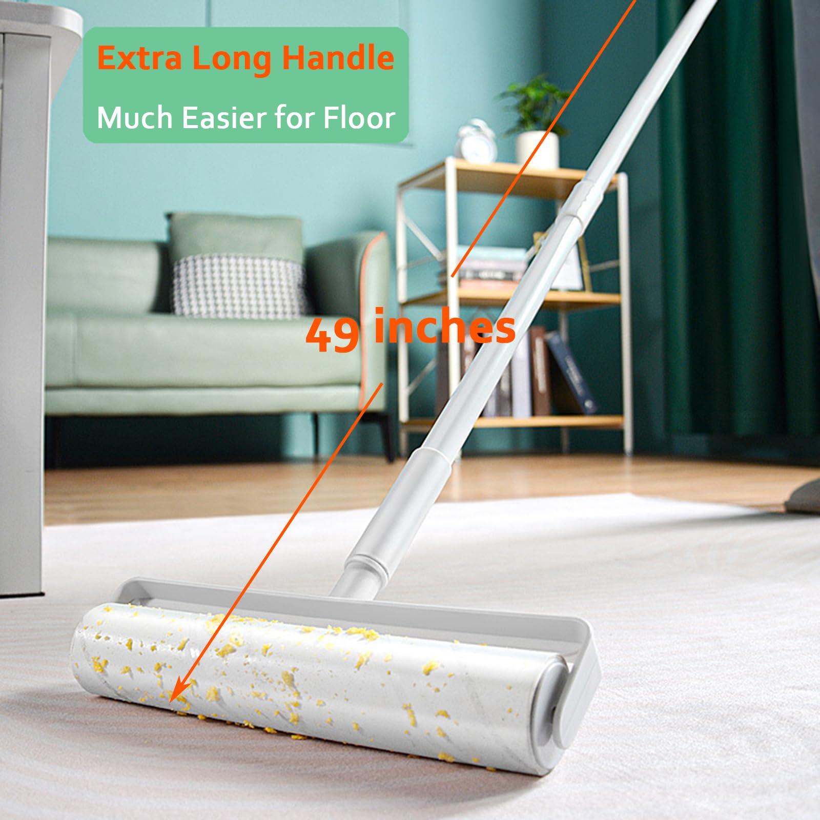 MINGRACE Floor Lint Roller with Refills 3 Sticky Rolls 9.45 inch Wide Lint Remover Roller for Pet Hair Extra Sticky Long Handle Large Lint Roller for Floor Carpet Couch Bed