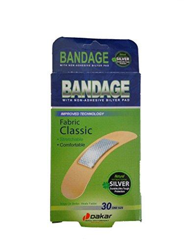 Dakar Silver Bandaids 0.75"x2.8", Pack of 30 Bandaids