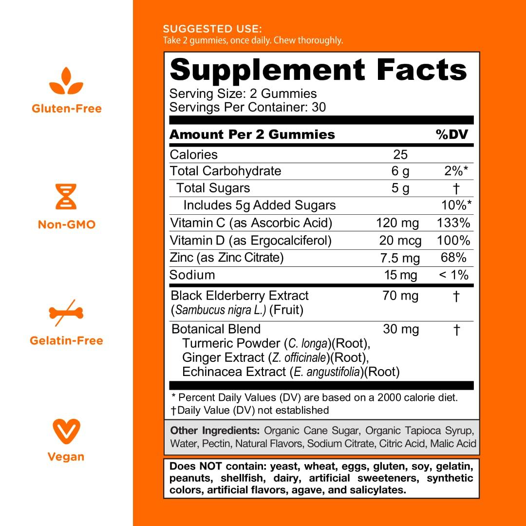 Goli Goli Immune Vitamin Gummy - 120 Count - Elderberry, Vitamin C, D & Zinc, Vegan, Non-GMO, Gluten-Free & Gelatin-Free, Pack of 2