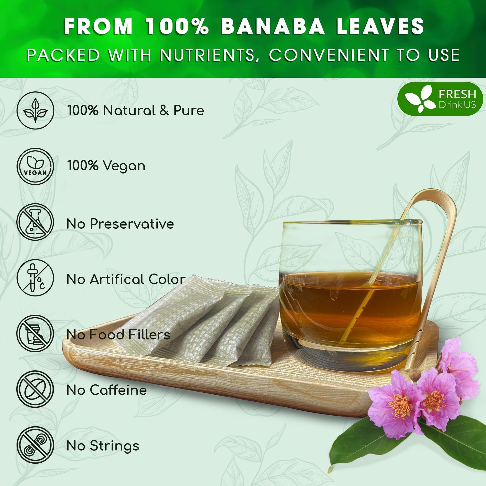 FRESHDRINKUS FreshDrinkUS, Premium 40 Banaba Tea Bags, 100% Natural & Pure from Banaba Leaves. Loose Leaf Banaba Herbal Tea. No Sugar, No Caffeine, No Gluten, Vegan.