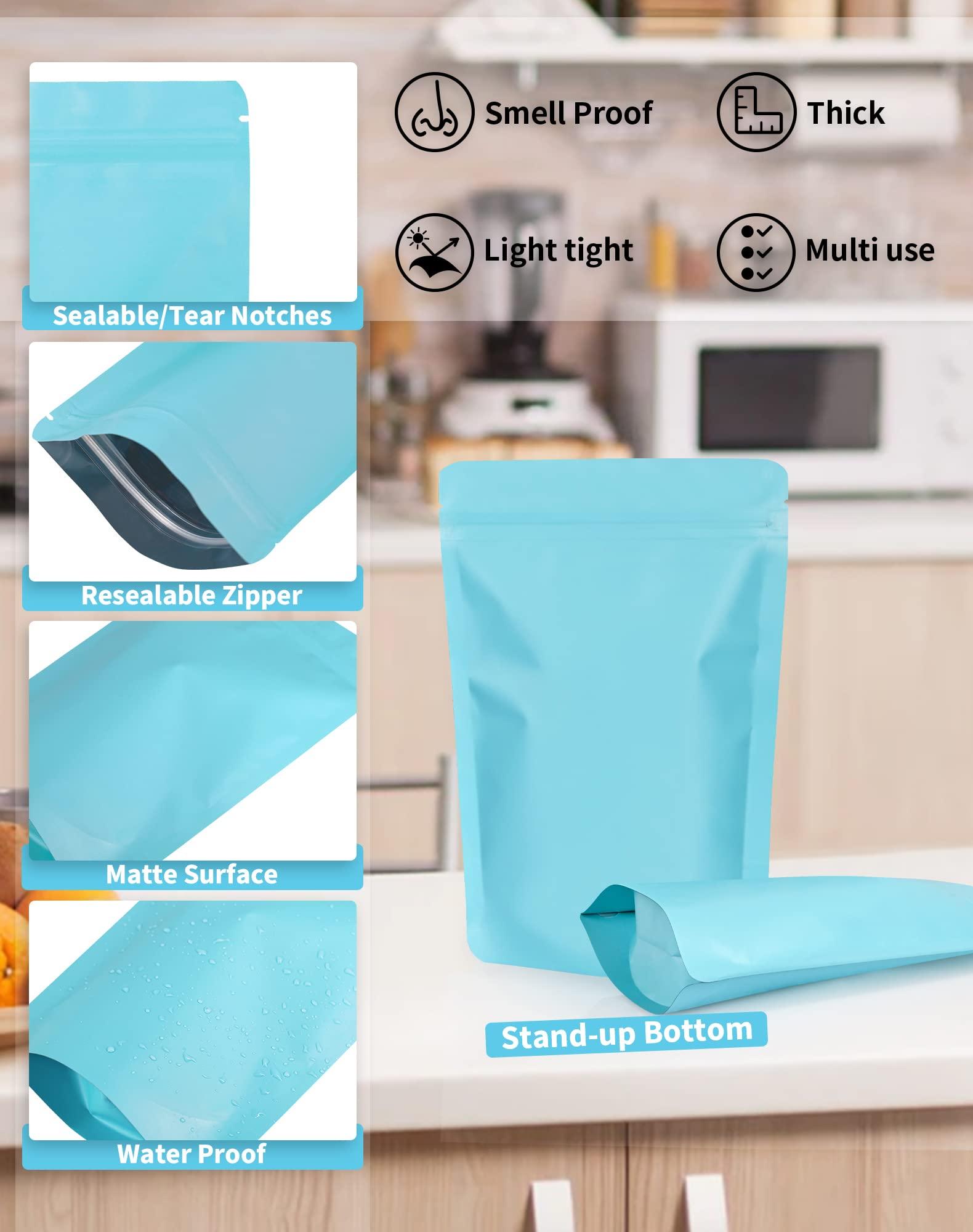 FireKylin 100 Pack Resealable Stand Up Bags,4.7\" x 7.9\" Smell Proof Pouch Sealable Foil Pouch Bags for Packaging (Blue)