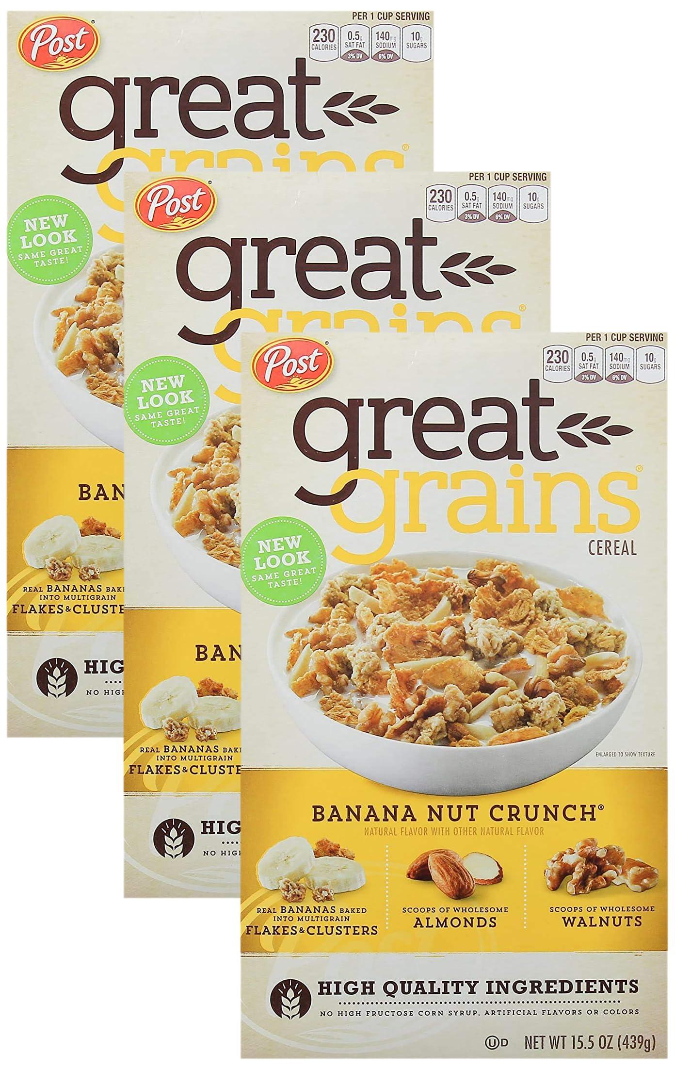 Great Grains POST GREAT GRAINS BANANA NUT CRUNCH RTE CEREAL BANANA NUT CRUNCH FLAKE AND CLUSTER BOX 15.5 OUNCES 1 (Pack of 3)