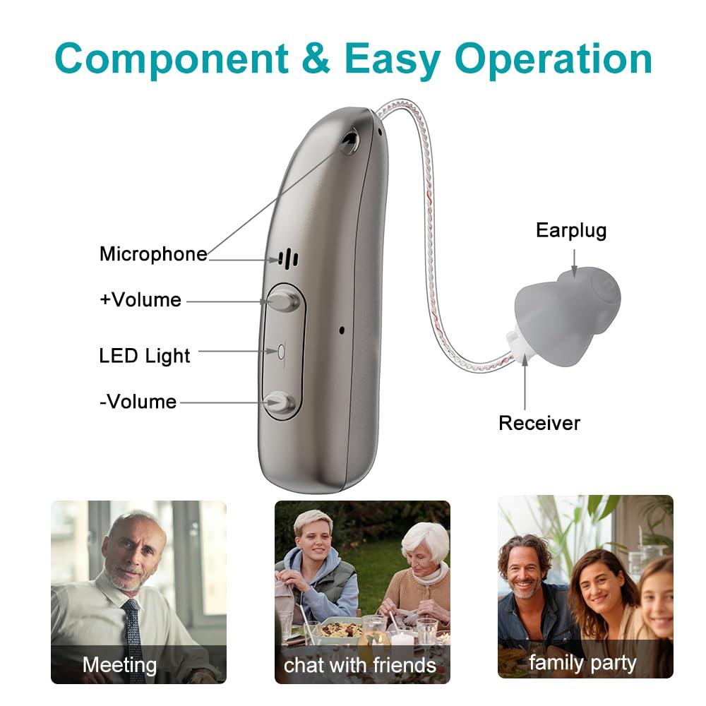 Mirasing Mirasing Rechargeable Hearing Aids for Seniors App Control with 4 Sound Modes BTE Hearing AidsRIC Hearing Aids Noise Cancelling Elderly Assistance Listening