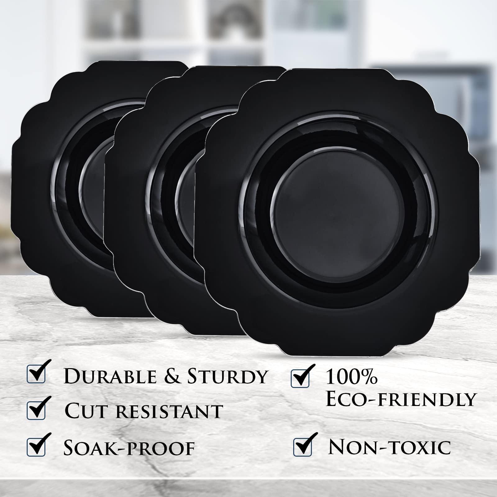 Silver Spoons SILVER SPOONS Disposable Plastic Soup Bowls (10 Piece), Heavy Duty Disposable Soup plates (12 oz), Fine Dining Plastic Dishes For Elegant China Look, Upscaled Servings, Celebrations & Events - Black