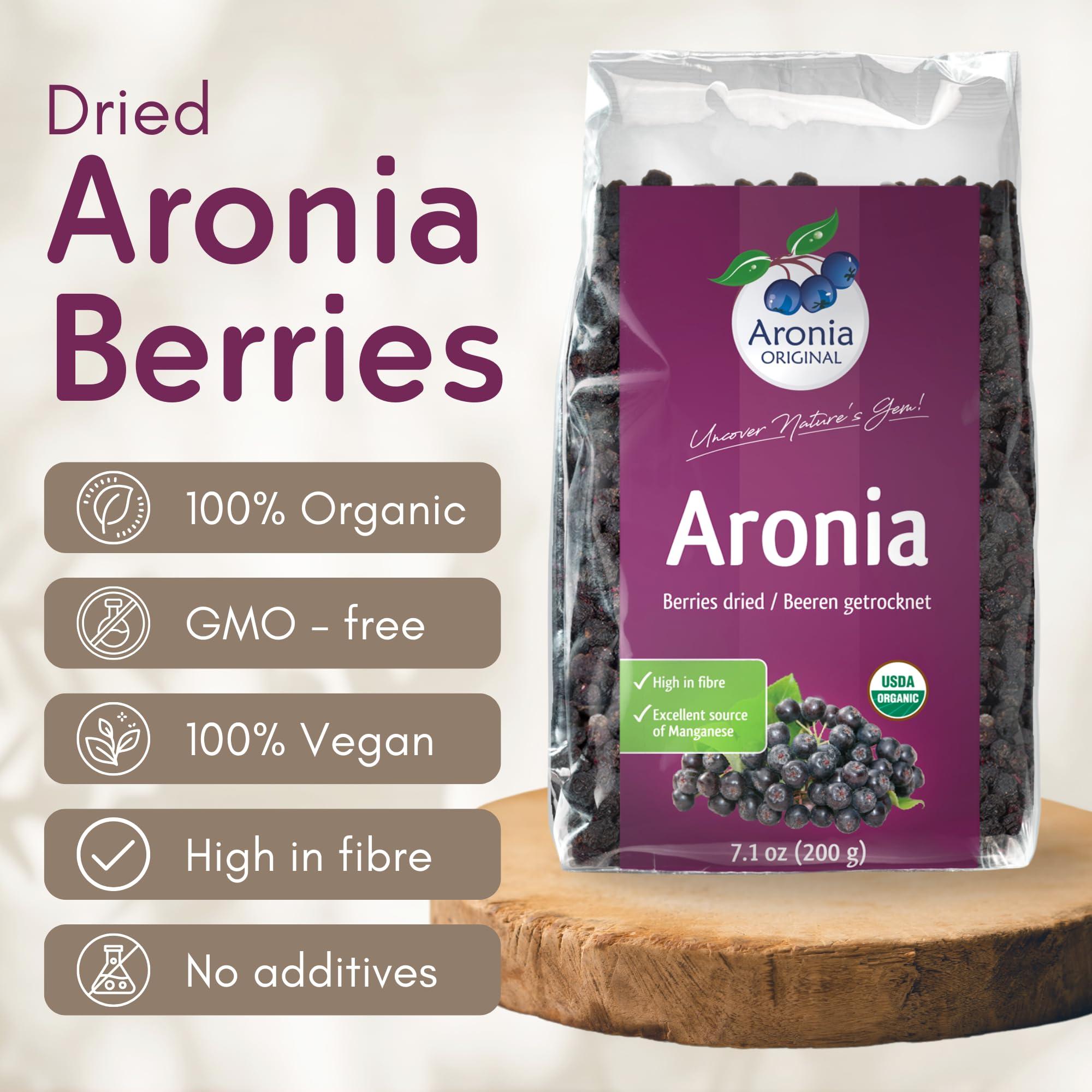 Aronia Original Aronia ORIGINAL Organic Dried Aronia Berries 7.1 oz (200 g) | Gently Dried Immediately After Harvest | No Added Sugar, No Sulfites, No Additives | Vegan, Non-GMO Aronia Berry (Black Chokeberry)