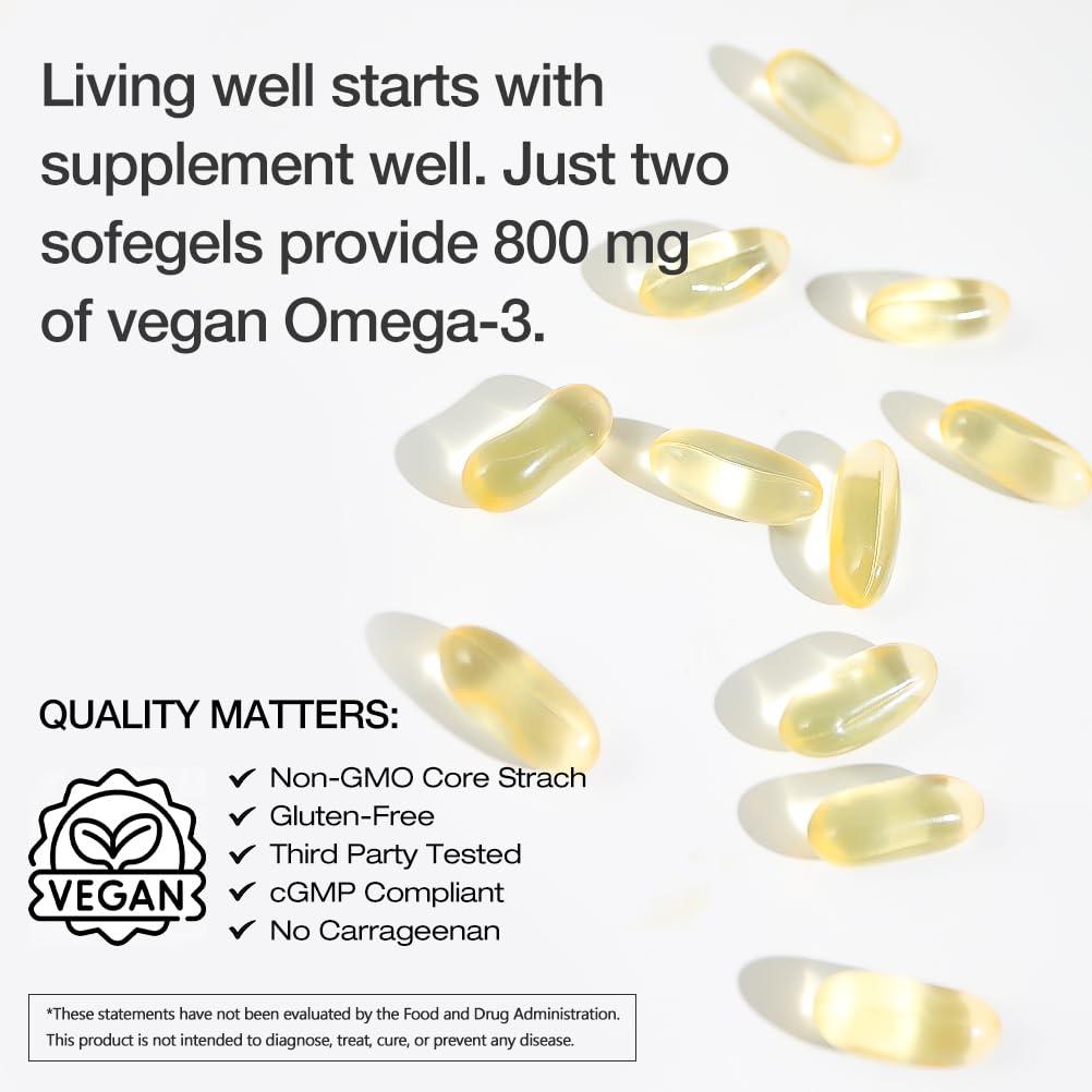 VEGEPOWER Vegan Omega-3 Algae DHA Supplements - 2000mg Algae Oil, Plant-Based Prenatal Algal DHA, 90 Carrageenan Free Softgels -Sustainable Fish Oil Alternative Supports Brain, Heart, Eyes, Joint Health