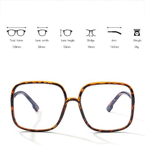 BIGGY BIGGY Oversized Square Blue Light Blocking Glasses - Ultralight Anti Eyestrain | Reduce Eye Strain Nerd Glasses, Reading book/TV/Computer/Gaming Frames for Women Men, Anti UV (rectangle leopard)