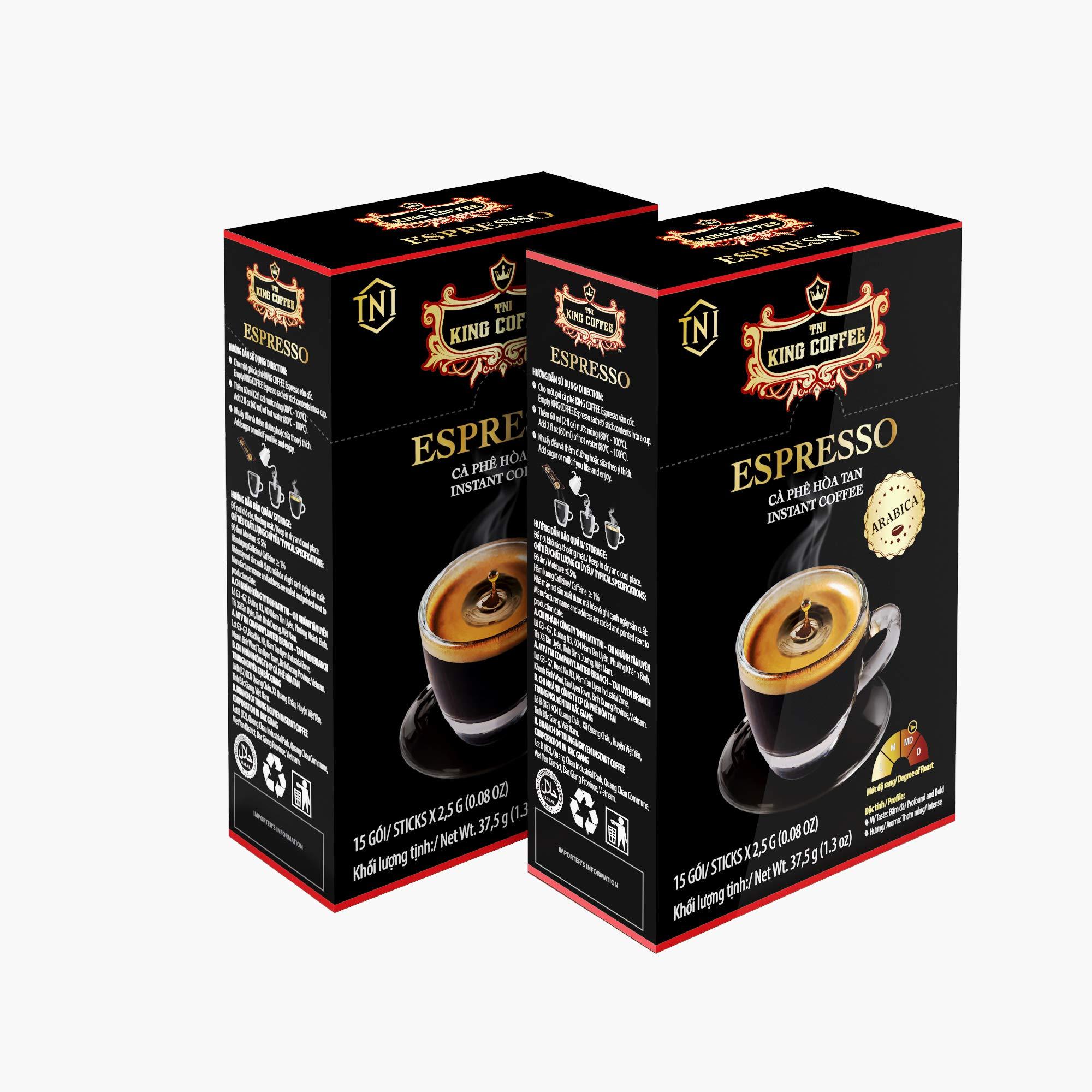 TNI King Coffee King Coffee Espresso Instant Coffee Vietnamese Coffee Arabica Instant Coffee Mix Medium Roast 15 sticks per box x 2.5g - Pack of 2