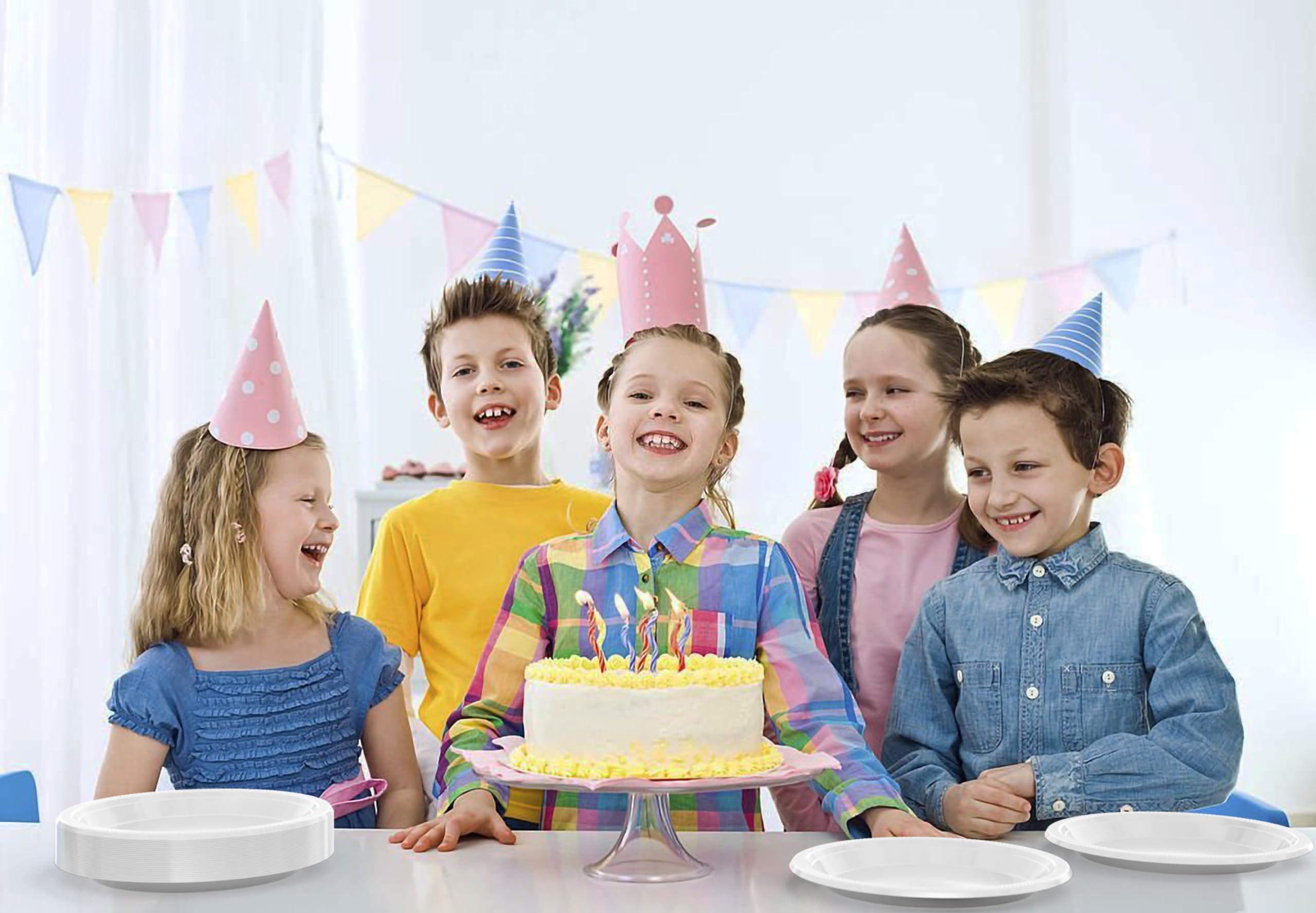 Exquisite Exquisite White Plastic Plates Disposable 9\" Plastic Dinner Plates 100 Pcs White Disposable Plates Plastic Plates For Party Plates Disposable Heavy Duty 350 GSM White Plates For Party.