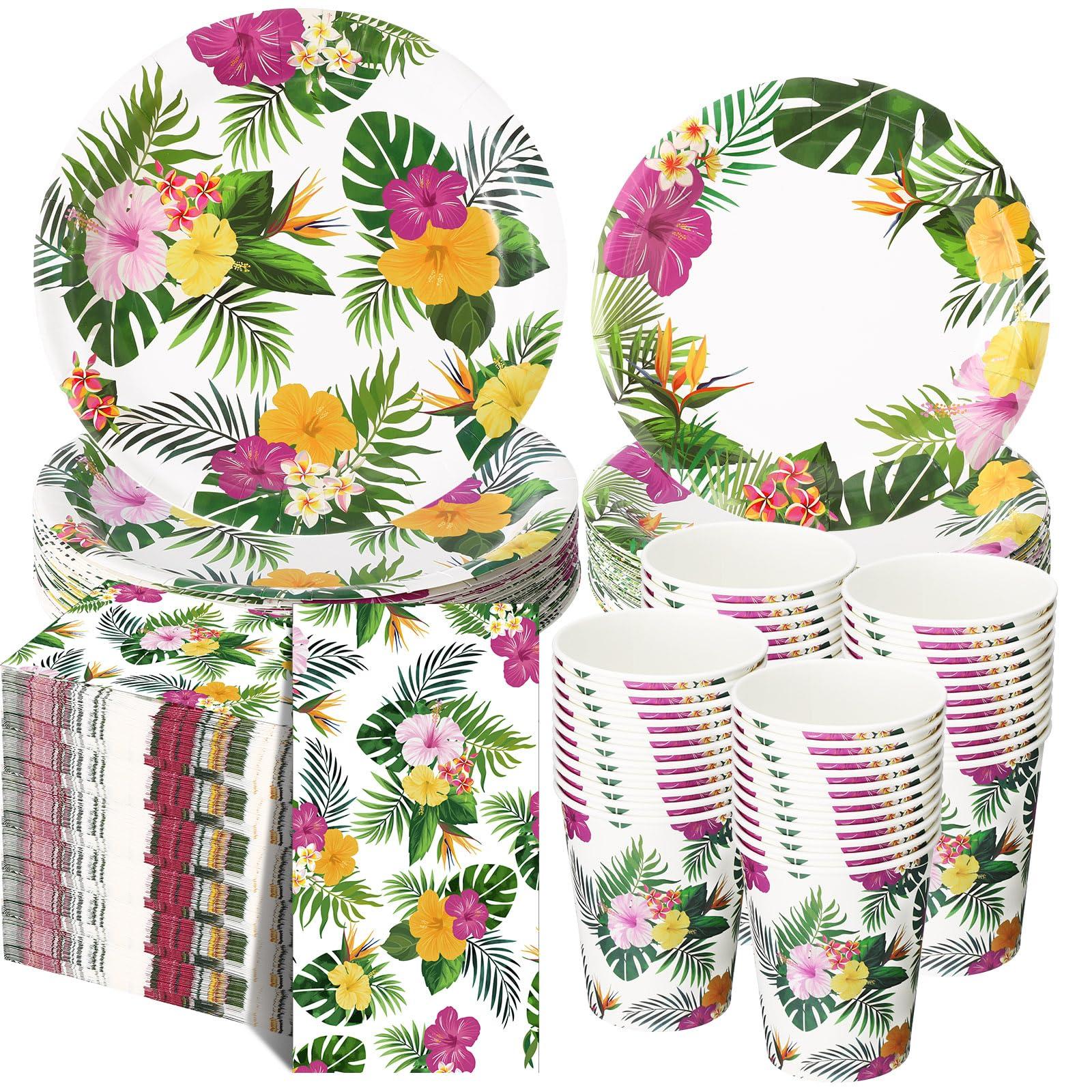Pickmesh Pickmesh 250 Pcs Hawaiian Party Plates and Napkins Tropical Luau Party Supplies Disposable Plates Napkins Cups Serve 50 Guests Hawaiian Luau Party Decorations for Summer Hawaiian Luau Birthday Party