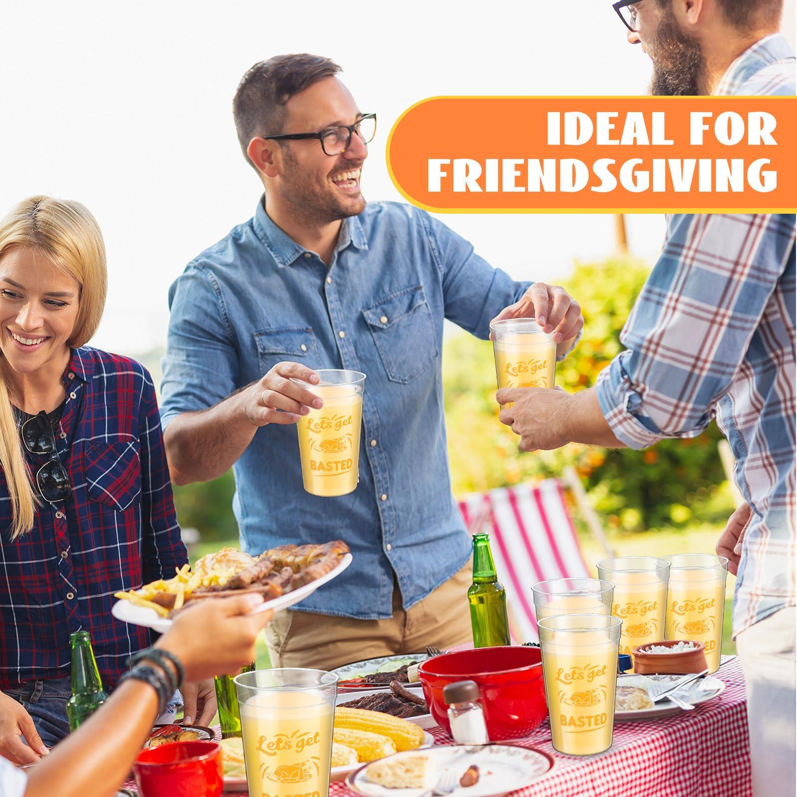 Uiifan Uiifan 24 Pack 16 oz Thanksgiving Reusable Plastic Cups Thanksgiving Stadium Cups Gobble Design Thanksgiving Party Supplies Clear Fall Cups for Dinner Celebration Friendsgiving Party (Stylish)