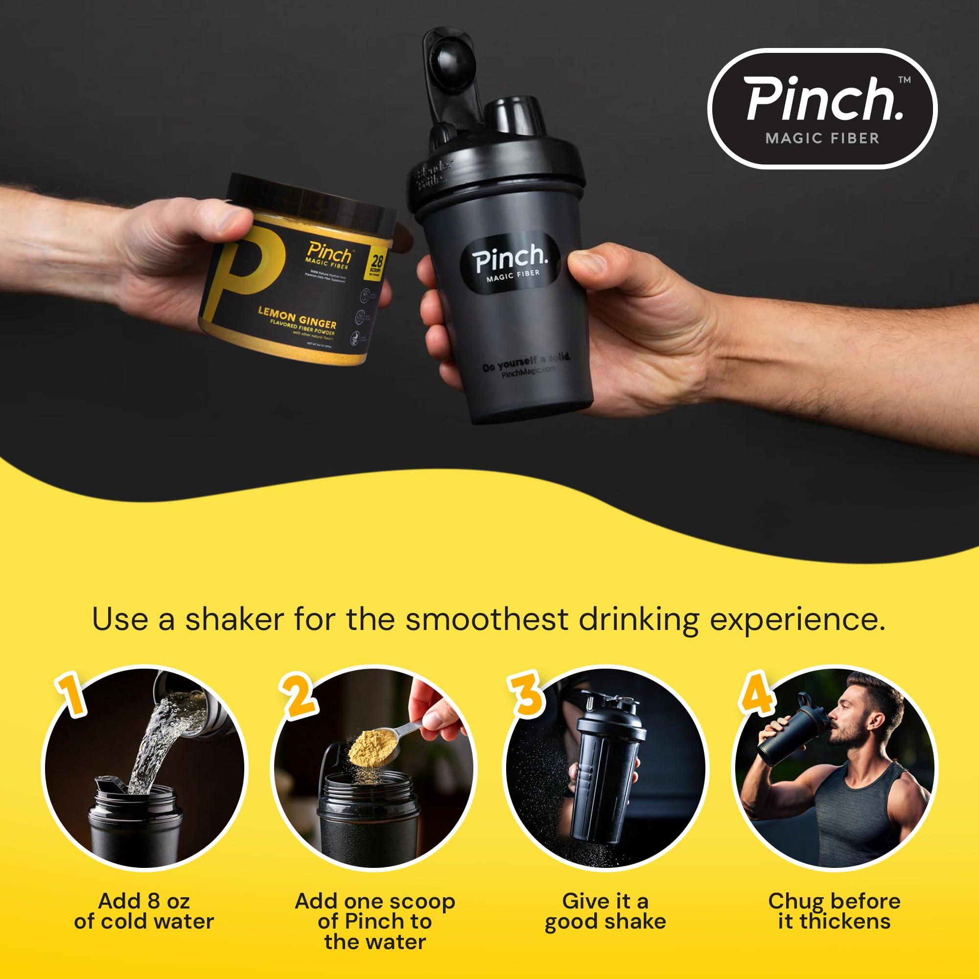 Pinch Pinch Magic Fiber Supplement Powder | Lemon Ginger Flavored Psyllium Husk Powder for Digestive Health & Gut Support | Low Sugar Supplement for Keto & Vegan Diets | USA-Made | 28-Day Supply