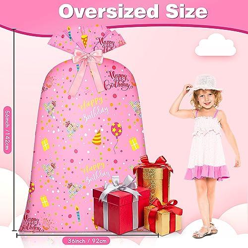 BWLOIES Jumbo Gift Bag Birthday Gift Bag for Girls Kids,Big Gift Bags for Huge Gift Bags Giant Gift Bags with Happy Birthday Cake Balloon Pink Design,Extra Large Gift Bag Oversized Gift Bags Bithday Gift Wrap Bag for Present Bag,Wrapping Bags for large Gifts