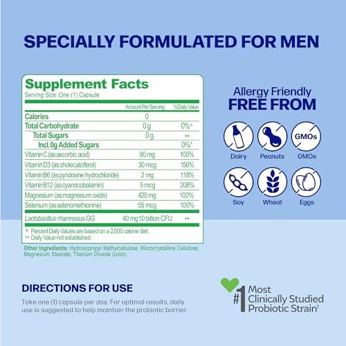 Culturelle Culturelle Daily Health 8-in-1 Probiotic and Multivitamin for Men - 30 Count - Naturally-Sourced Probiotics for Digestive Health & Immune Support, with Magnesium, Vitamin D3, Vitamin C, Vitamin B12