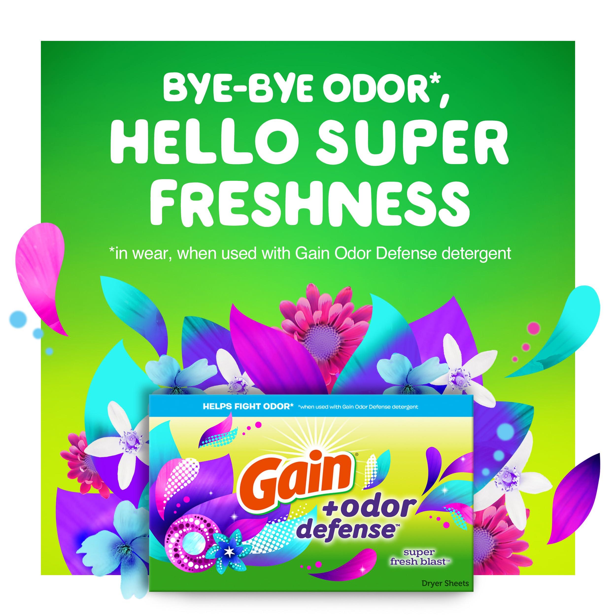 Gain Gain + Odor Defense Fabric Softener Dryer Sheets, Super Fresh Blast Scent, 120 ct