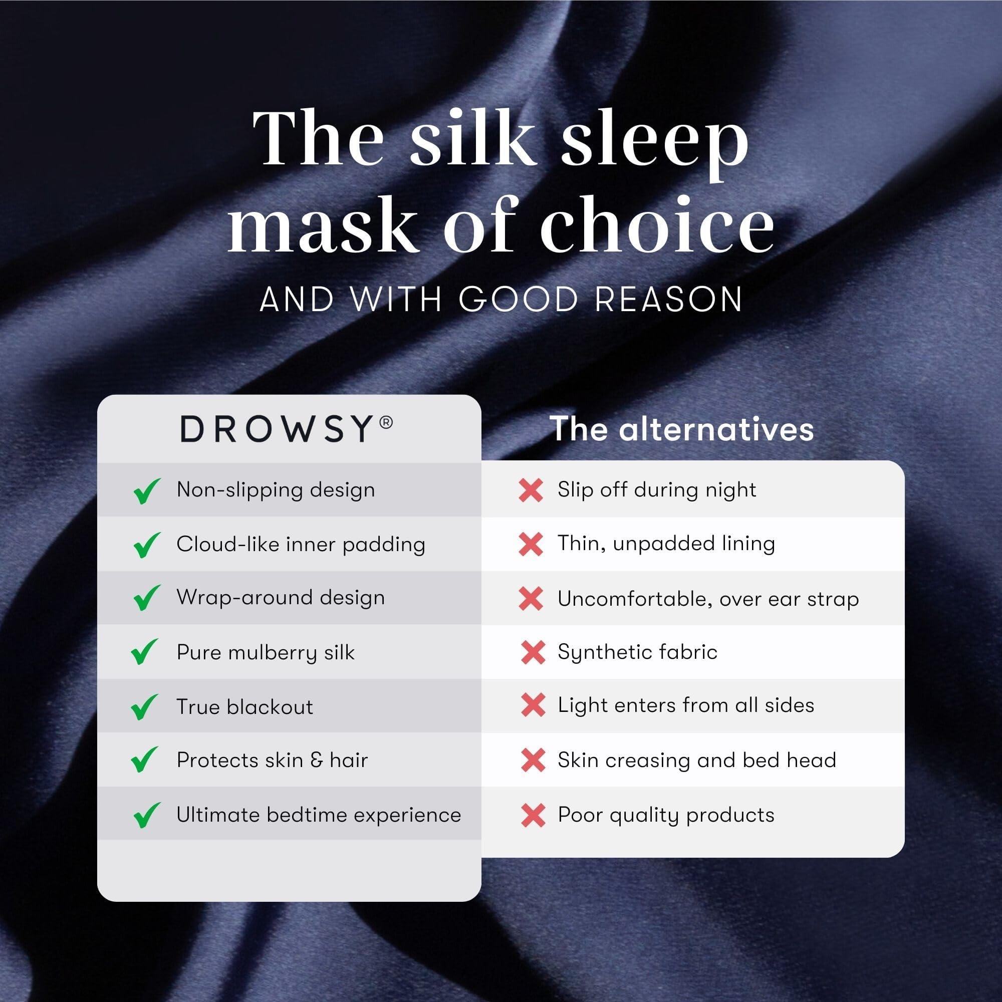 Drowsy DROWSY Silk Sleep Mask. Face-Hugging, Padded Silk Cocoon for Luxury Sleep in Total Darkness. (Cosmic Energy)