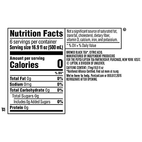 Pure Leaf RTD Tea Pure Leaf Unsweetened Tea, 16.9 Fl Oz (Pack of 6)