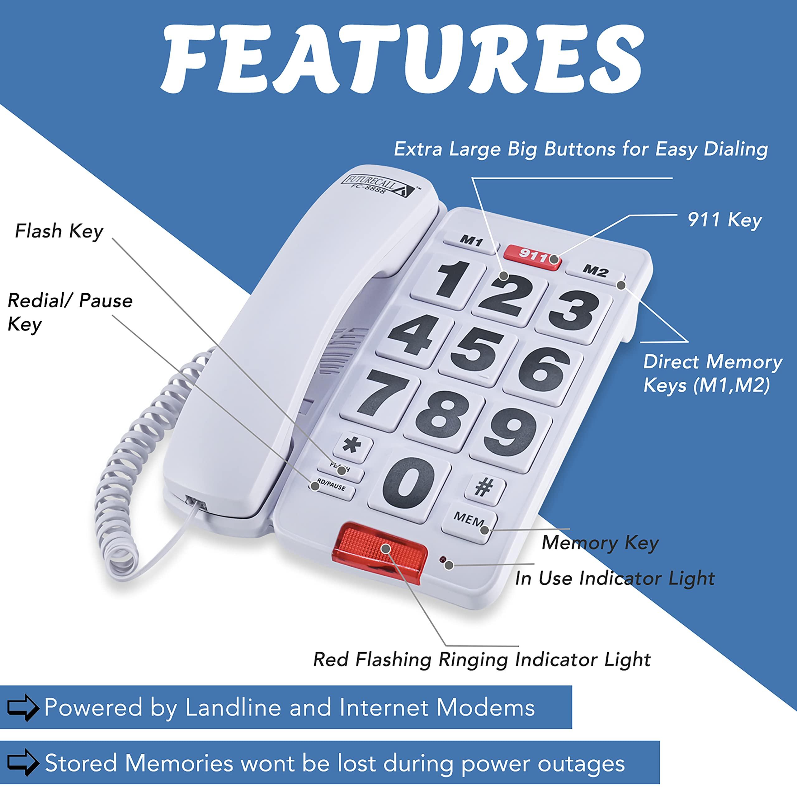 Future Call Future Call FC-8888 Big Button Phone for Seniors | Large Button Phones for Seniors | Phone for Visually Impaired and Telephones for Hearing Impaired | 40db Handset | Best Landline Phones for Seniors