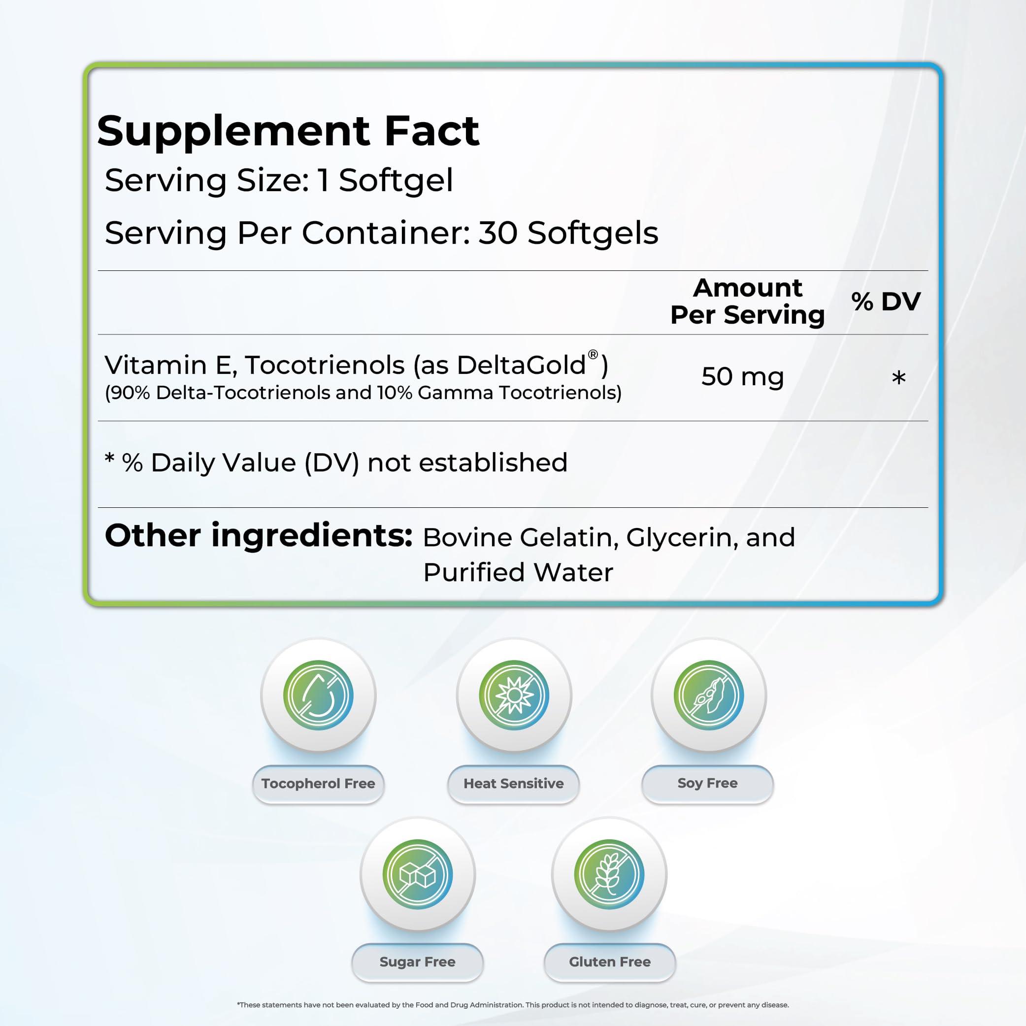 WELLNESS EXTRACT WELLNESS EXTRACT Eannatto Tocotrienols Deltagold Vitamin E Supplements Softgels, Tocopherol Free, Supports Immune Health, Non-GMO, Gluten Free & Antioxidant (50MG 30 Softgels).