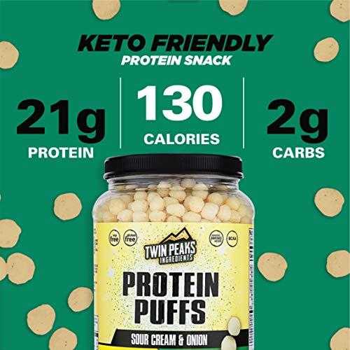 TWIN PEAKS INGREDIENTS Twin Peaks Low Carb, Keto Friendly Protein Puffs Combo Pack, 1 Jug Sour Cream Flavor Puffs + 1 Jug Nacho Cheese Flavor Puffs