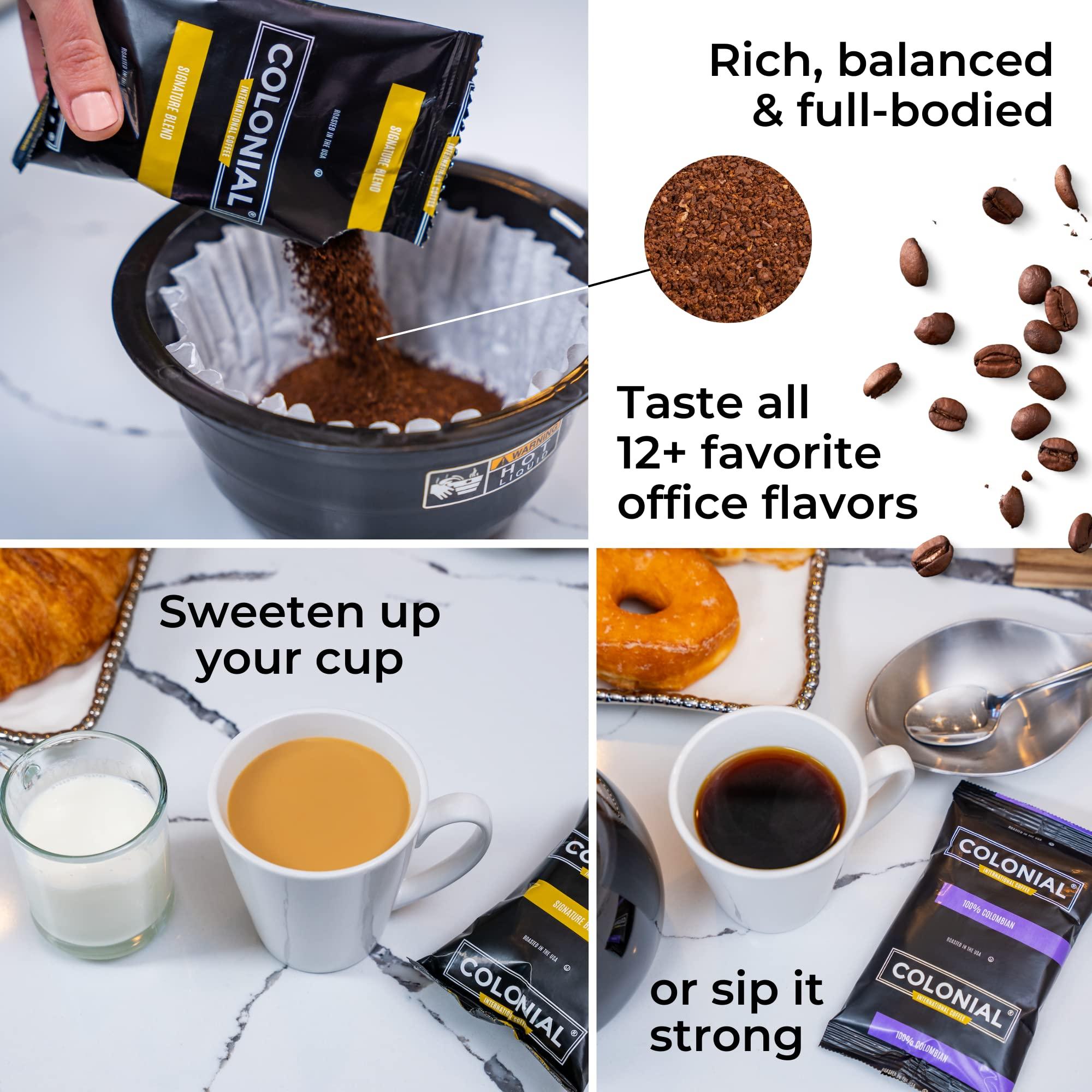COLONIAL INTERNATIONAL COFFEE Colonial Coffee Packets, Pre Ground Coffee Packs, Assorted Variety Pack, Medium & Dark Roast Blends, Bulk Single Pot Bags for Drip Coffee Makers, (2.5 oz Bags, Pack of 12)