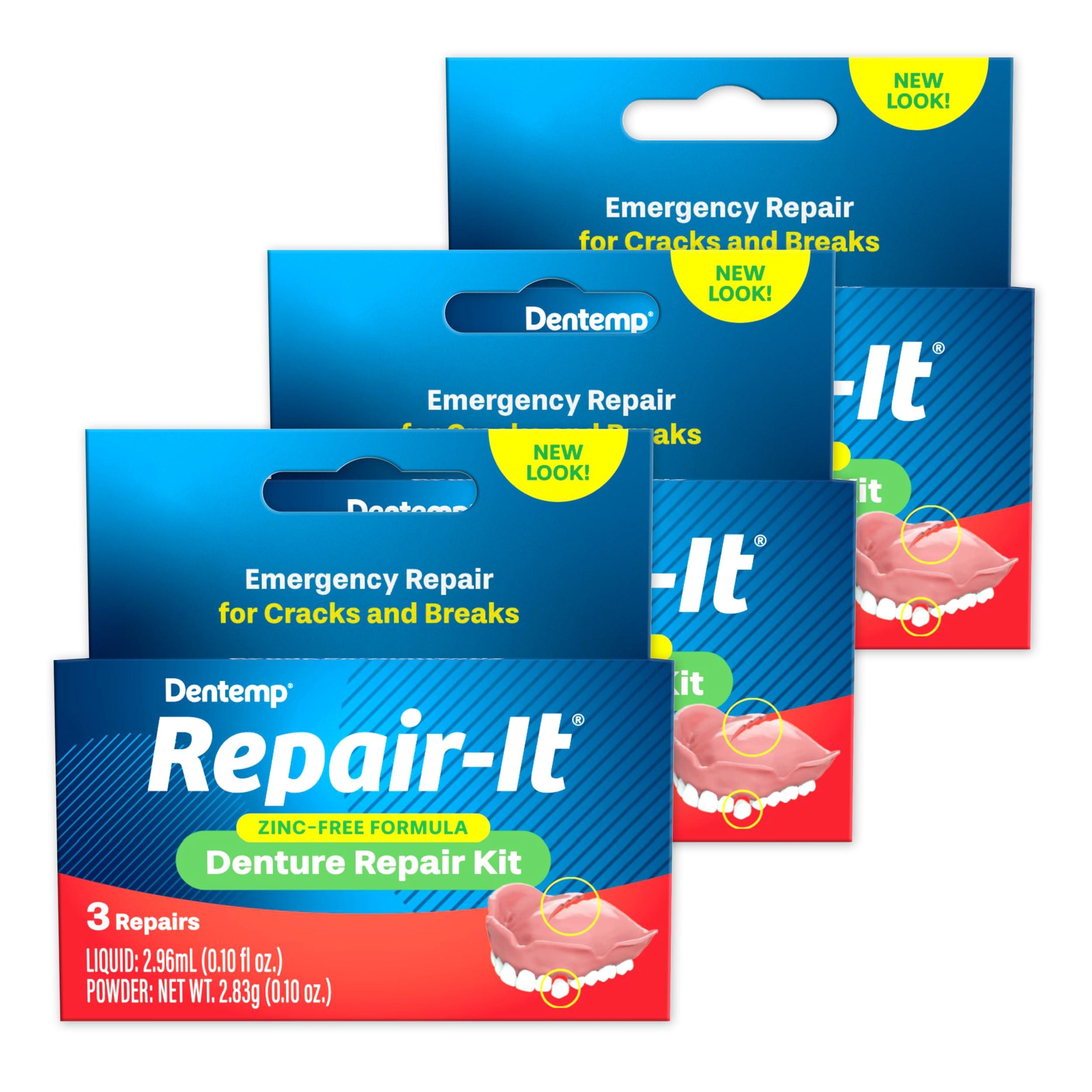 Dentemp Dentemp Repair Kit - Repair-It Advanced Formula Denture Repair Kit (Pack of 3) - Denture Repair Kit Repairs Broken Dentures - Denture Repair to Mend Cracks & Replace Loose Teeth