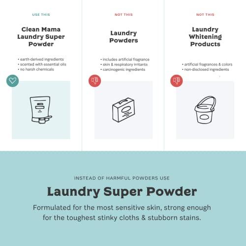 CLEAN MAMA Clean Mama Laundry Super Powder Detergent - Extra Strength Laundry Detergent Powder - Natural Laundry Detergent for Sensitive Skin - Enzyme Powered, Fights Stains & Odors - Sweet Mint, 60 Loads