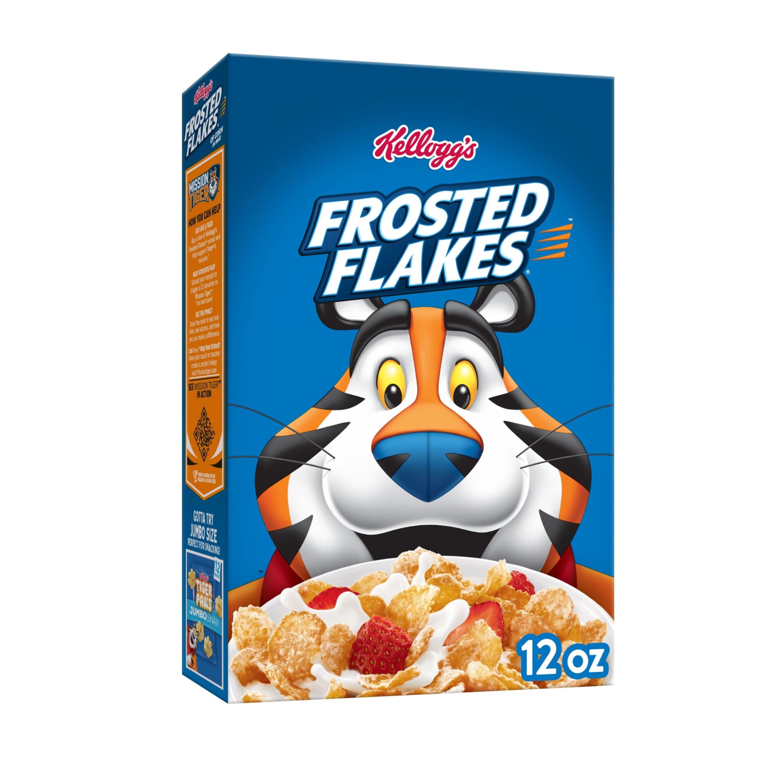 Frosted Flakes Kellogg\'s Frosted Flakes Breakfast Cereal, Kids Cereal, Family Breakfast, Original, 12oz Box (1 Box)