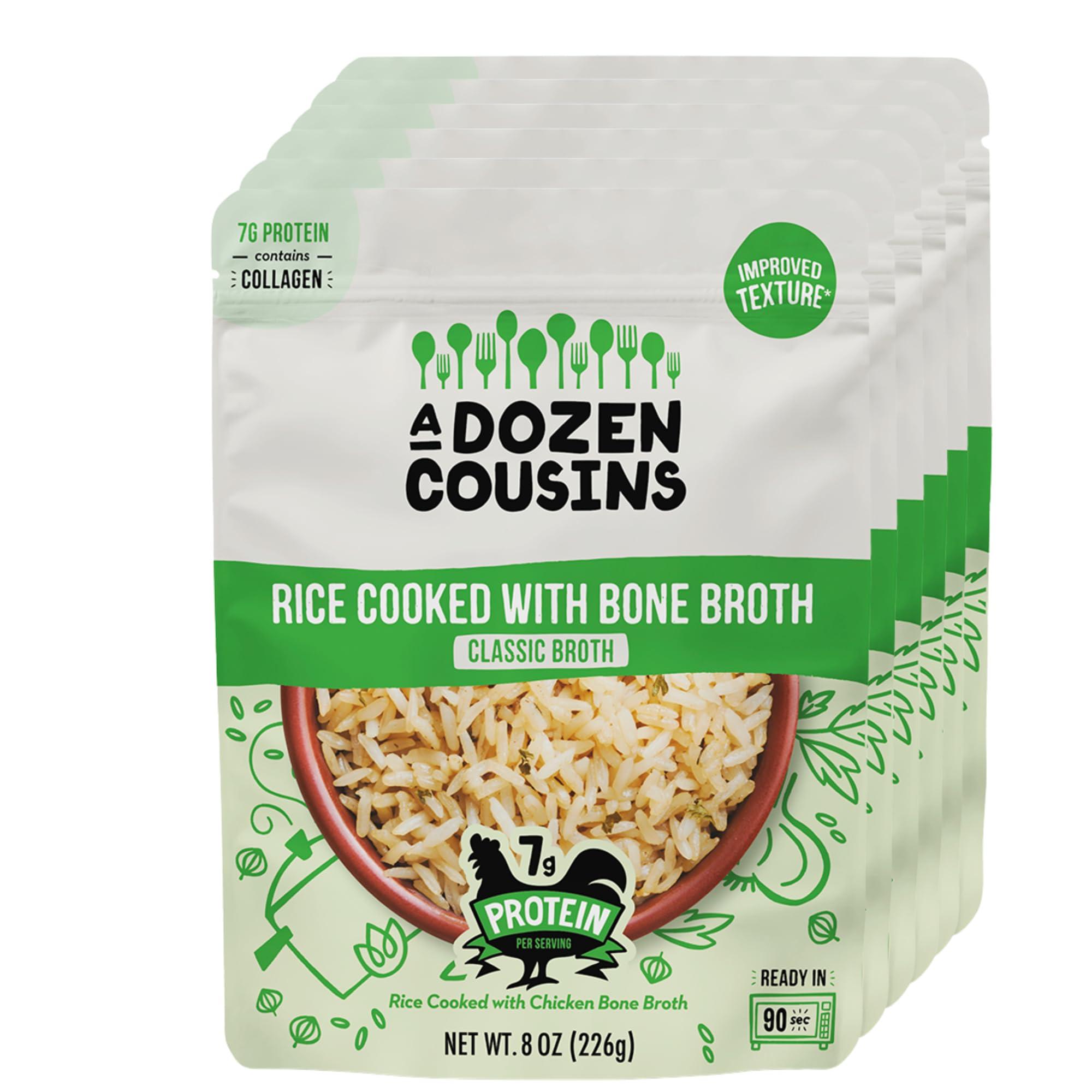 A Dozen Cousins A Dozen Cousins Rice Cooked in Bone Broth Microwaveable Rice Packets | 7g Protein | Contains Collagen (Classic Chicken Broth, 6 Pack)