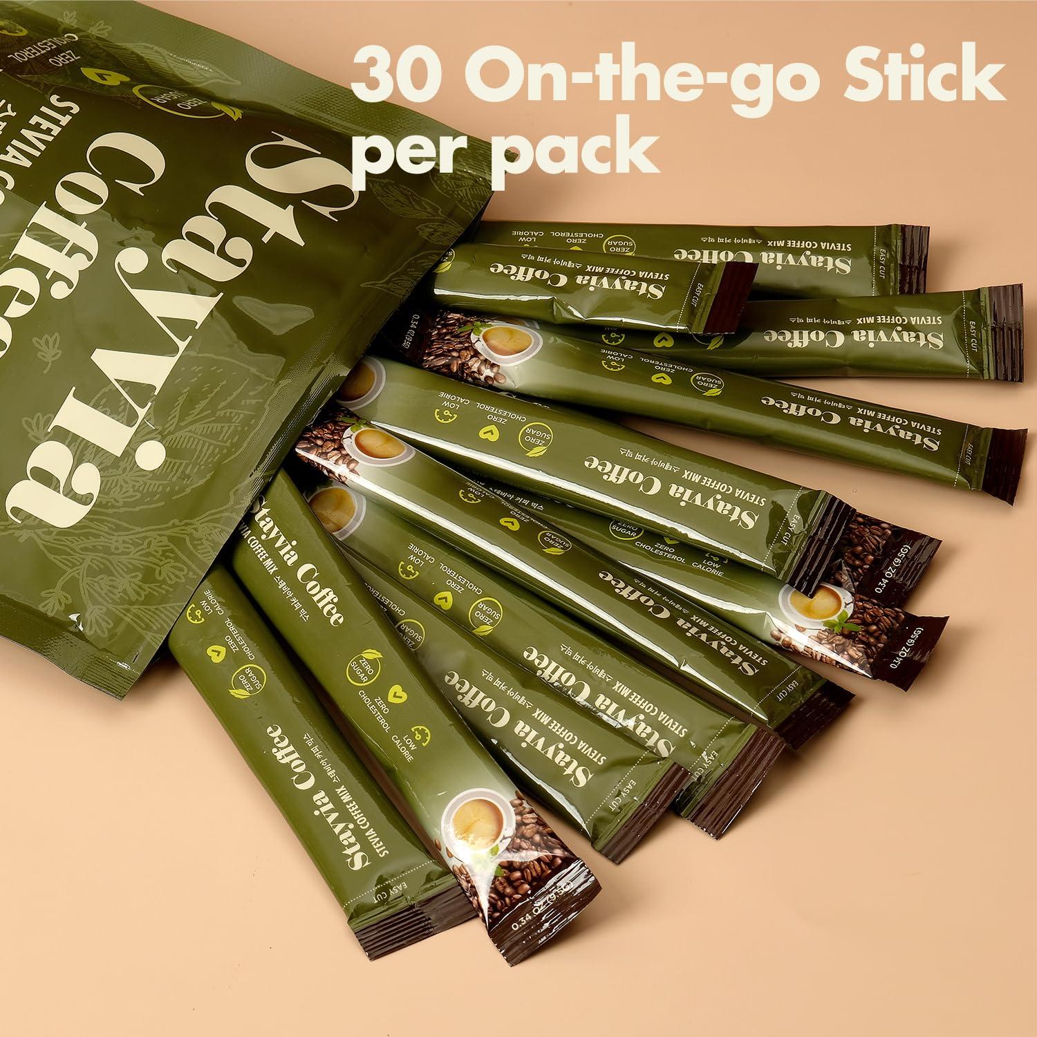 STAYVIA COFFEE STAYVIA COFFEE Stevia Instant Coffee Packets - Korean Instant Latte with Sugar-Free & Low Calories - 30 Sticks (0.33oz) - Plant-Based Sweetener - Enjoy Caffeine Hot & Cold at Office, Home & Travel