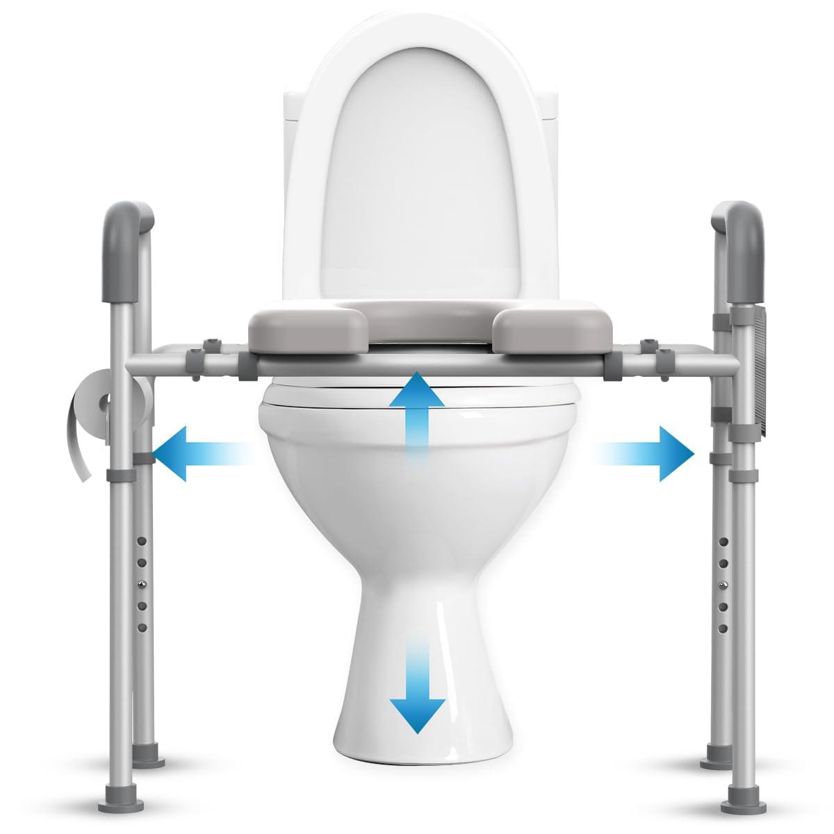 Agrish Agrish Raised Toilet Seat with Handles - Width and Height Adjustable Padded Toilet Seat Risers for Seniors, Bariatric, Handicap, Heavy Duty 350lbs Raised Toilet Seat, Fit Any Toilet