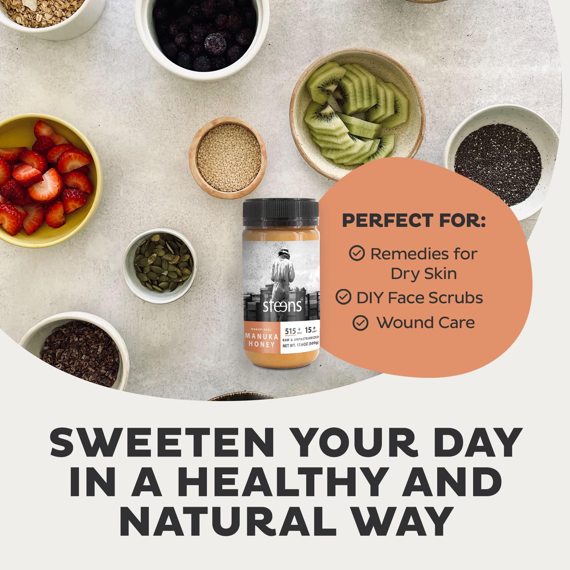Steens Steens Manuka Honey - MGO 515+ - Pure & Raw 100% Certified UMF 15+ Manuka Honey - Bottled and Sealed in New Zealand - 17.6 oz
