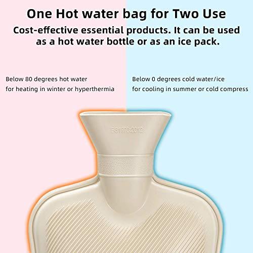 Fythao Hot Water Bottle with Soft Cover (2 Liter) Classic Rubber Hot Water Bag for Cramps, Neck, Shoulders Pain Relief, Hot Cold Pack for Hot and Cold Therapy and Feet Warmer, Great Gift for Women and Girls