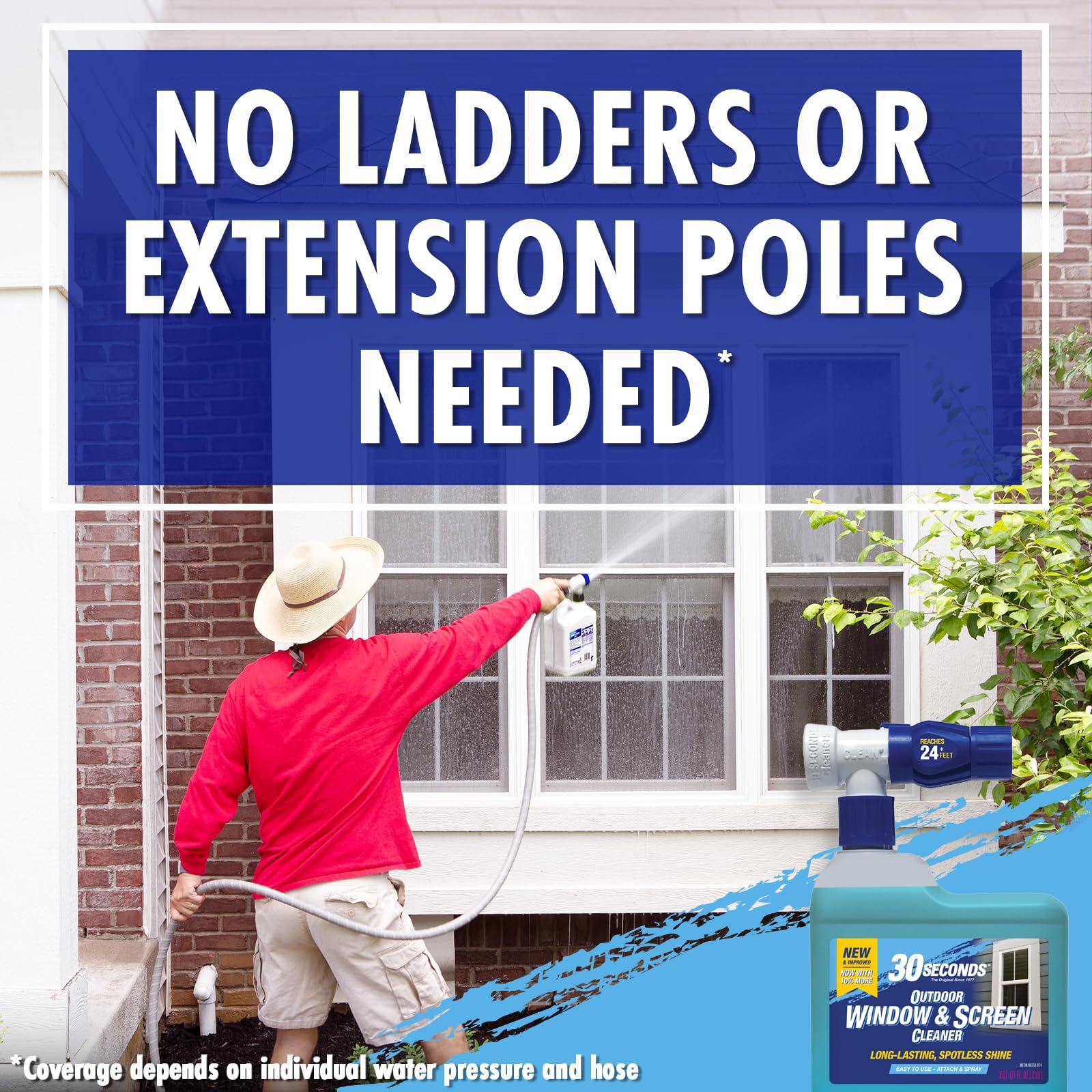 30 SECONDS 30 SECONDS Outdoor Window & Screen Concentrated Cleaner for Glass, Patio Doors, Fiberglass, Furniture - No Screen Removal Required, Spray & Rinse - Hose End Spray Attachment (2 PACK)