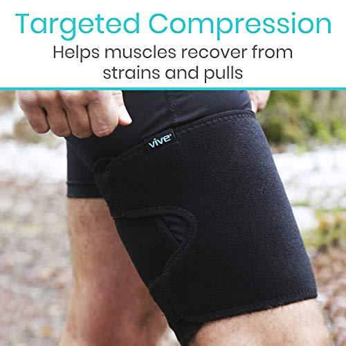 Vive Vive Thigh & Hamstring Compression Sleeve Brace for Men & Women (2 Pack, Black) - Pain Relief Support Wrap for Sciatica, Hip Flexor, Groin, Leg, Upper Thigh - Quick Results & Sciatic Nerve Recovery