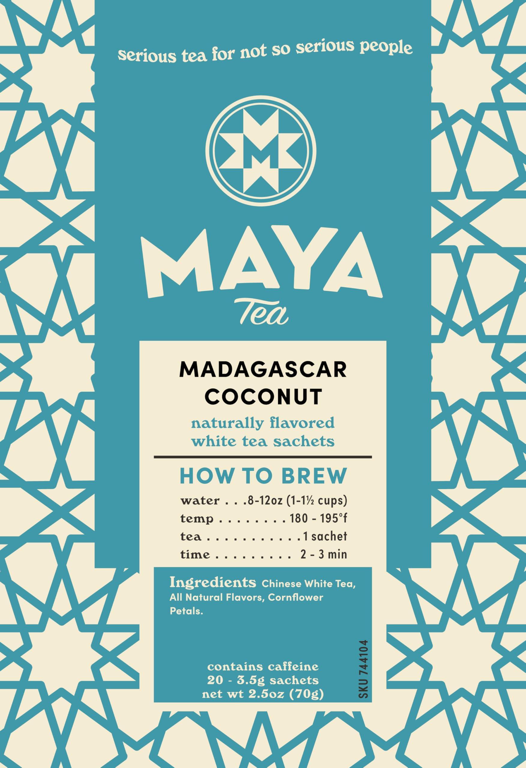 Maya Tea Maya Tea Madagascar Coconut White Tea Sachets, Contains Caffeine, All Natural, Pack of 20