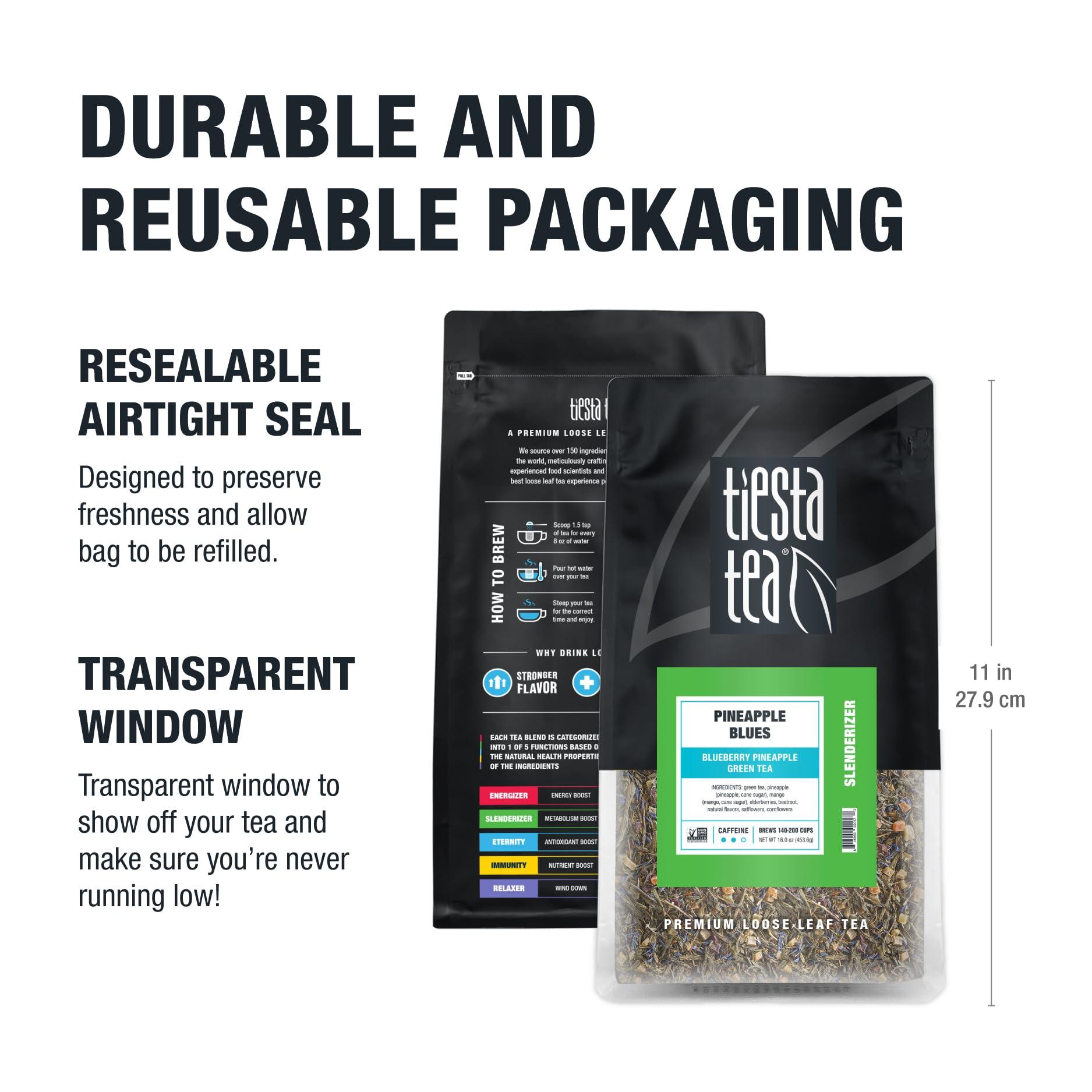Tiesta Tea Tiesta Tea - Pineapple Blues, Blueberry Pineapple Green Tea, Premium Tropical Loose Leaf Tea, Medium Caffeinated, 200 Cups -16oz Resealable Bulk Pouch