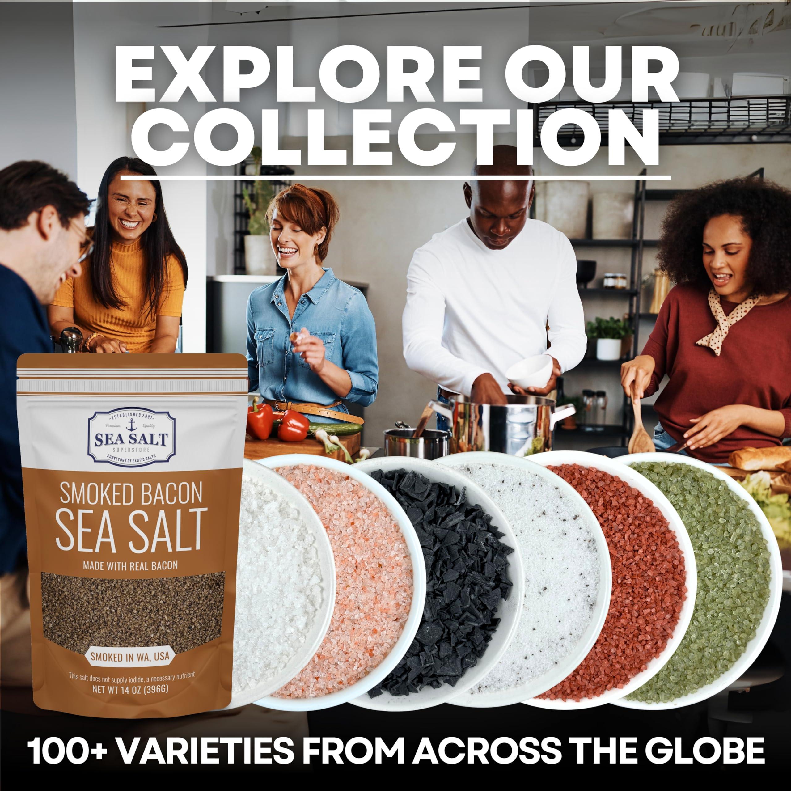 Sea Salt Superstore Smoked Bacon Sea Salt, Bacon Seasoning Smoked Salt, Alderwood Smoked Sea Salt, Bacon Infused Cooking and Finishing Salt, 5 oz Bag Bacon Salt, Sea Salt Superstore