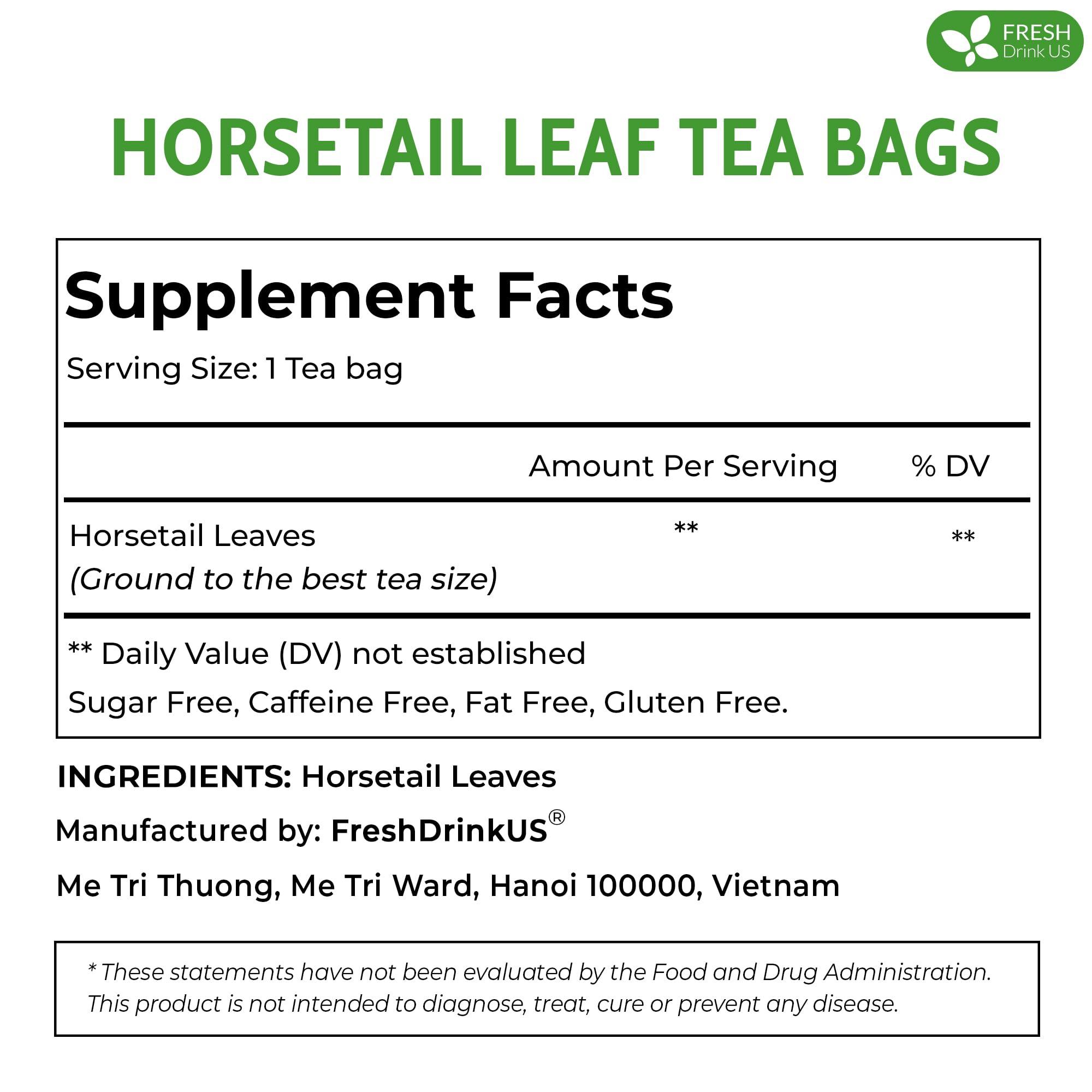 FRESHDRINKUS FreshDrinkUS, Premium 75 Horsetail Leaf Tea Bags, 100% Natural & Pure from Horsetail Loose Leaves Herbal Tea. Made with Natural Material Tea Bags. No Sugar, No Caffeine, No Gluten, Vegan.
