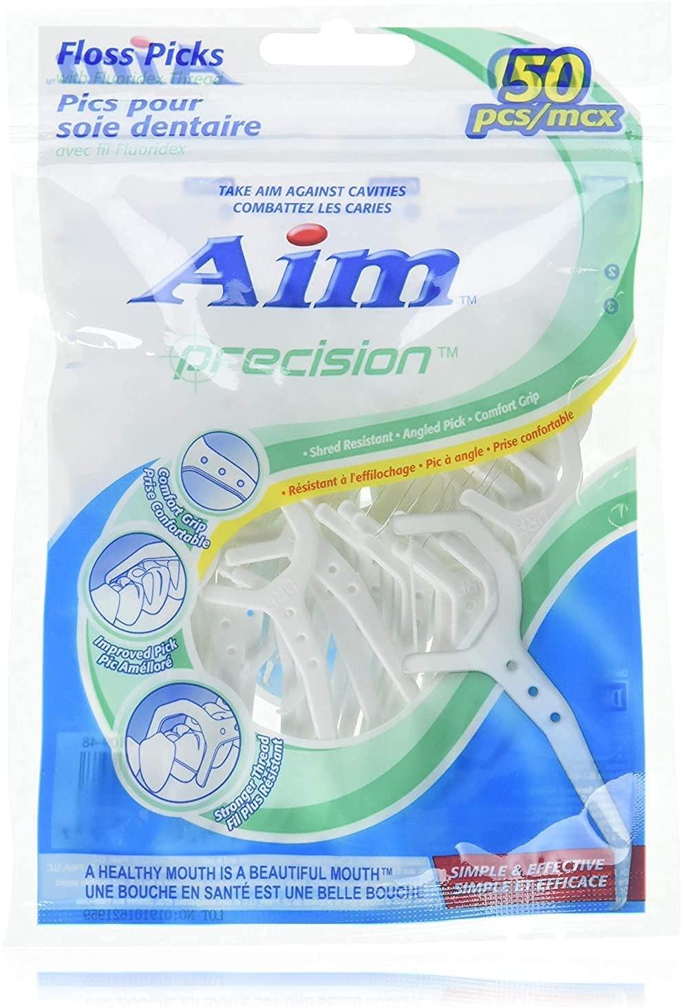 Nicole Fantini 3 Pack of Aim Precision Dental Floss Picks Waxed 50 Each Perfect for Family, Hotel, Travel