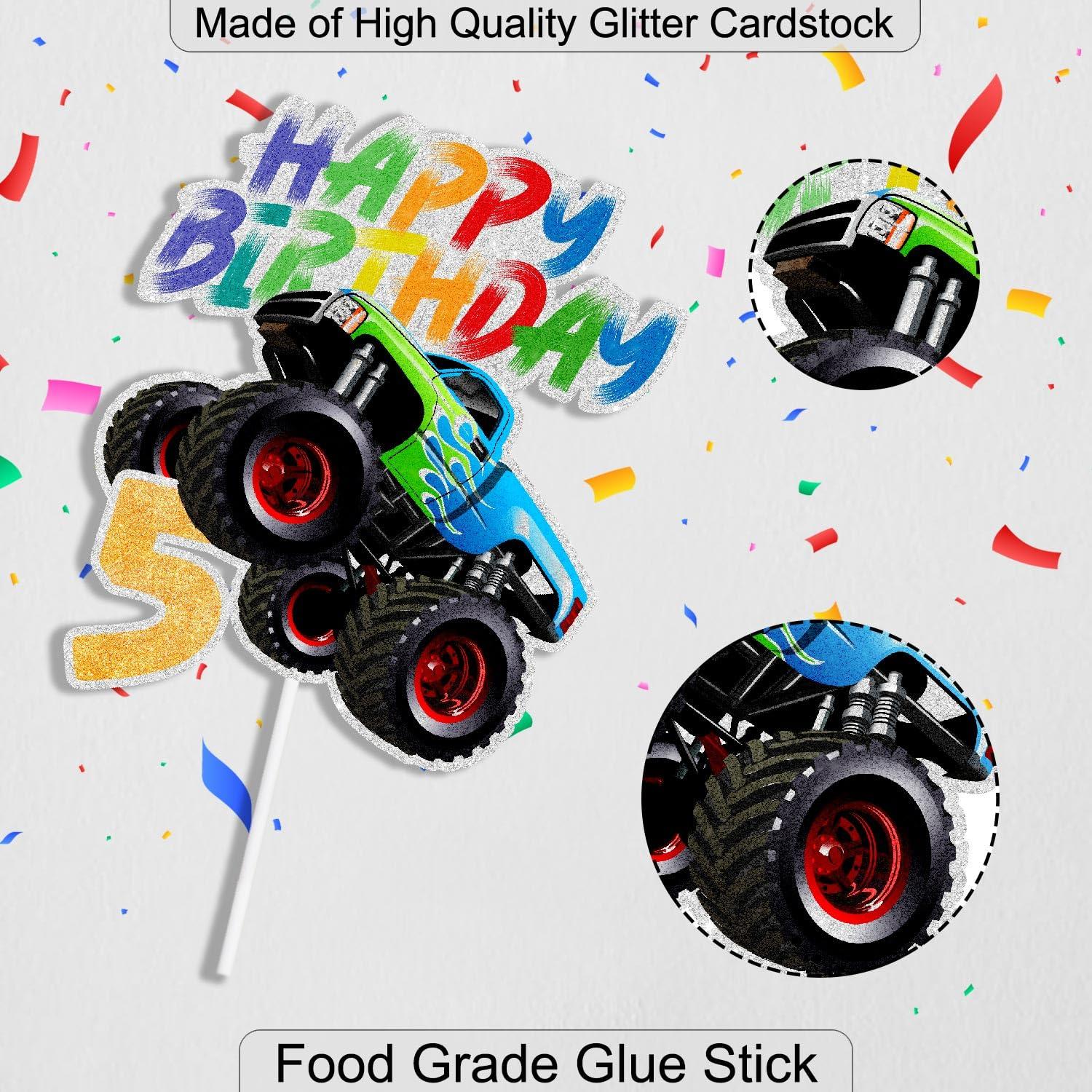 SugarGera Big Wheels Truck Cake Topper Truck Theme Kids 5th Birthday Happy Decoration, Boy or Girl Big Truck Themed Birthday Party, Racing Themed Party, Transportation Themed Party Decoration. SugarGera