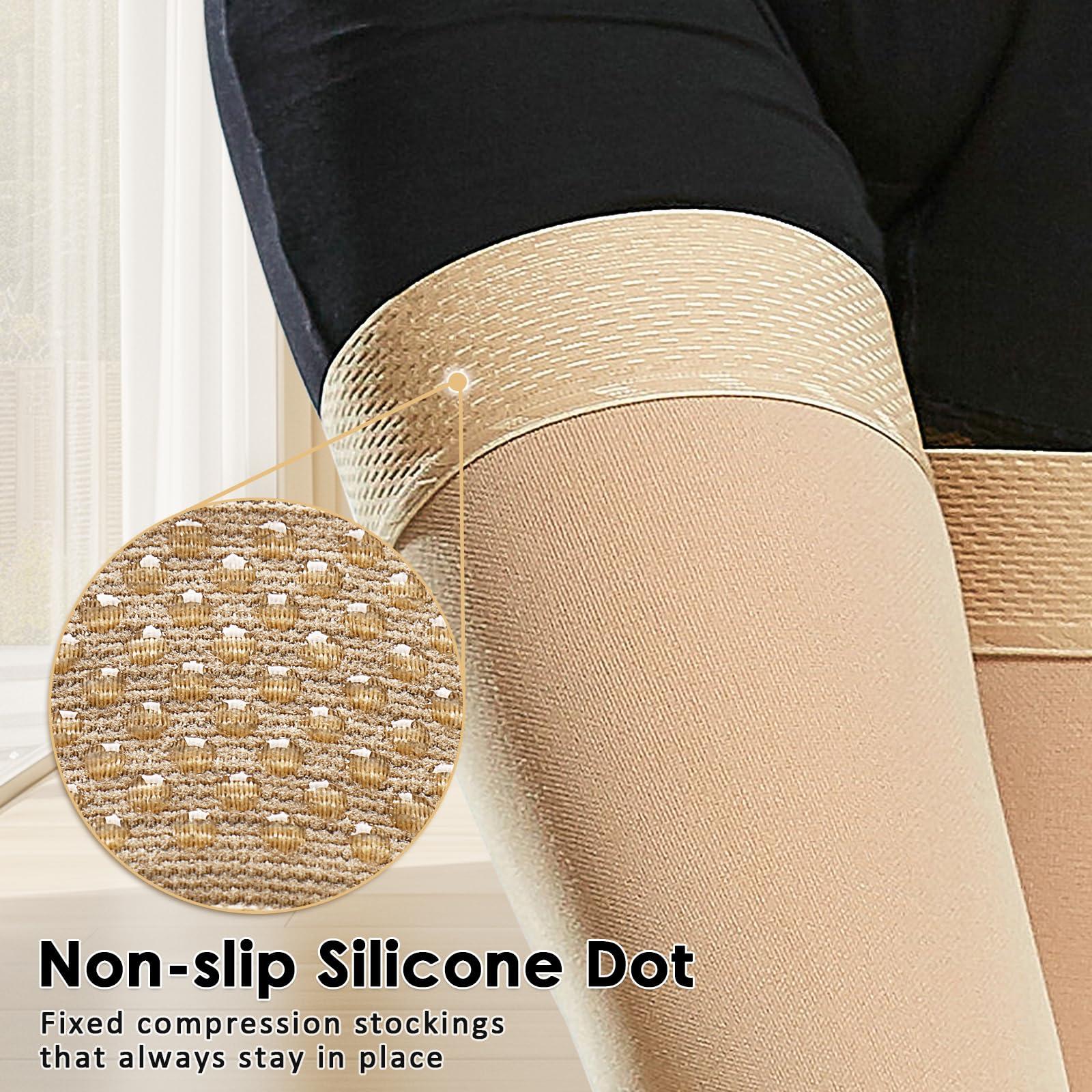 beister Beister 15-20 mmHg Compression Stockings for Women & Men, Thigh High Medical Footless Graduated Compression Sleeves with Dot Silicone Band, Support Pressure Socks for Varicose Veins, Edema, DVT