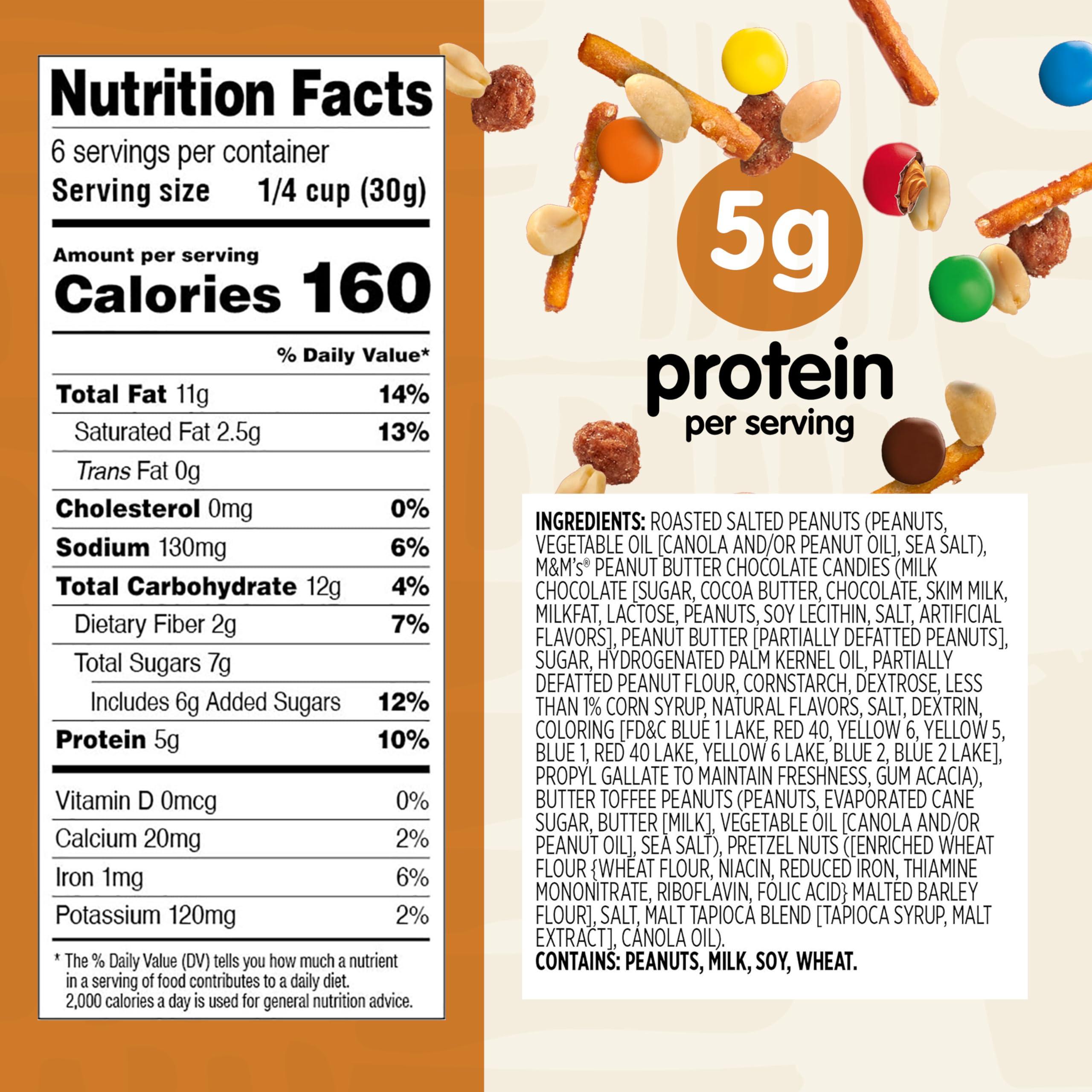 Snak Club Snak Club Peanut Butter Chocolate Trail Mix with Peanuts, Peanut Butter M&MS, Toffee Peanuts, and Pretzels, 6 oz Per Bag, 6 Resealable Bags