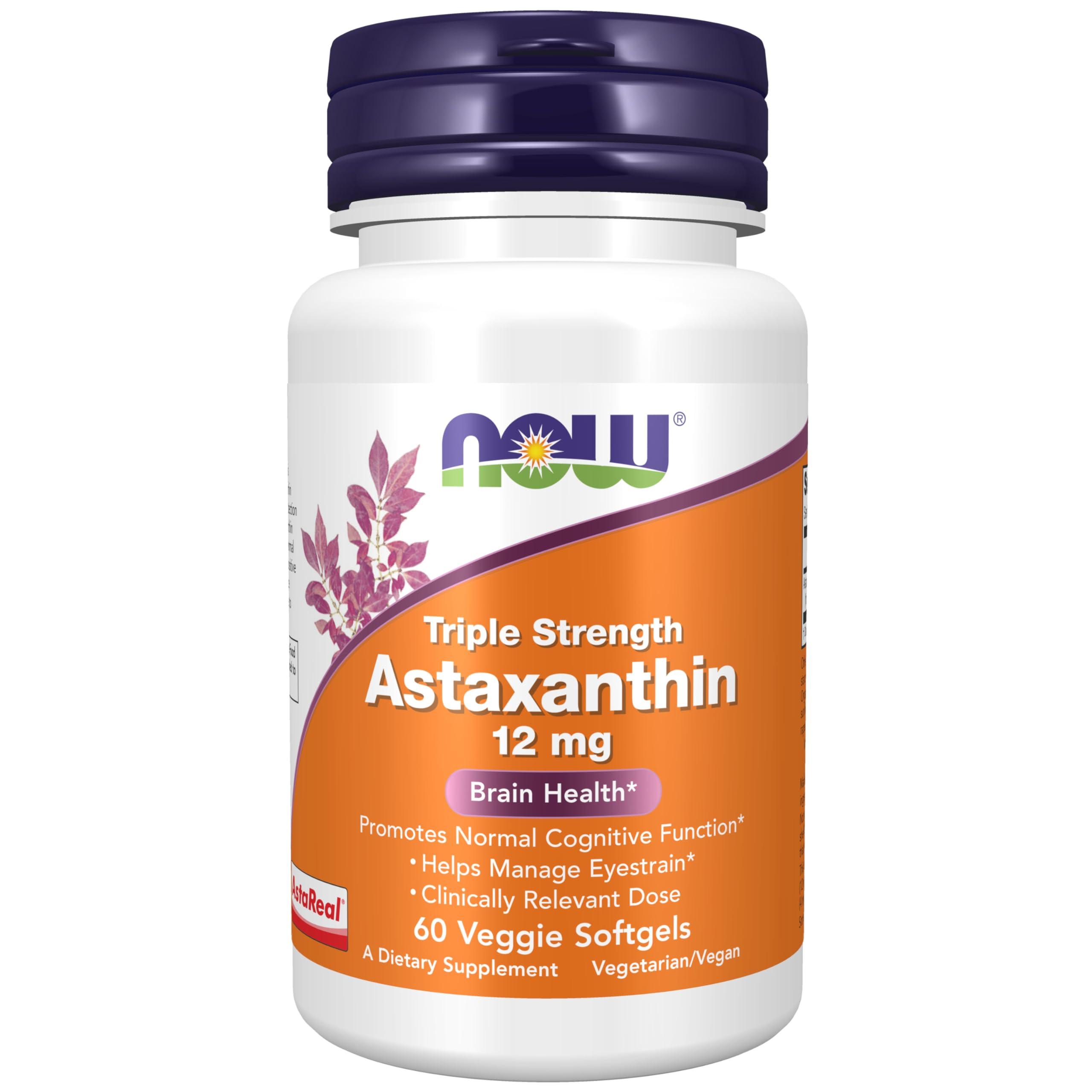 NOW NOW Astaxanthin 12 mg, Triple Strength - 60 Veggie Softgels