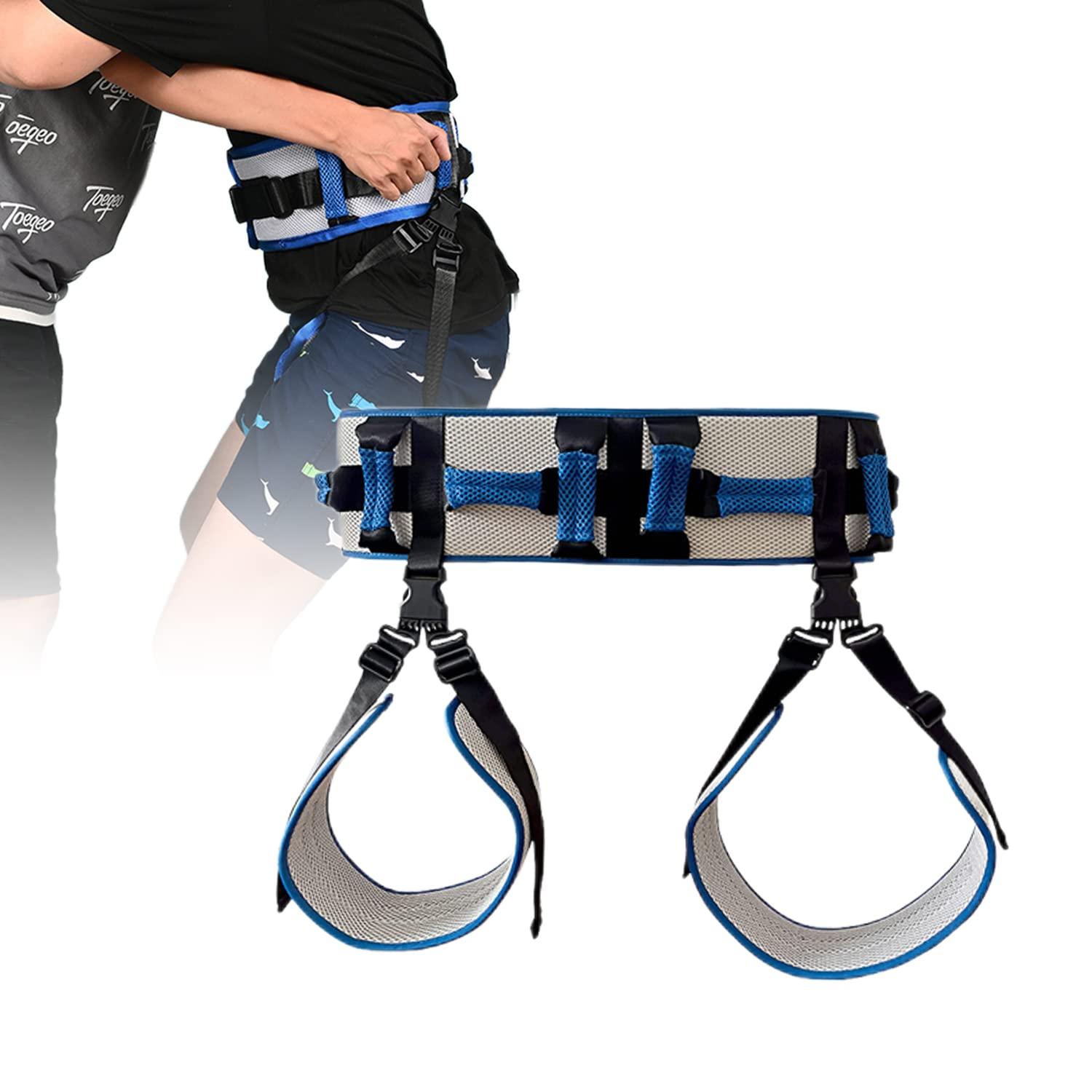 Lmaray Transfer Belt with Leg Loops and 10 Padded Handles, Medical Gait Belt Walking Assistive Device with Quick Release Metal Buckle for Elderly, Seniors and Physical Therapy - 54 Inch