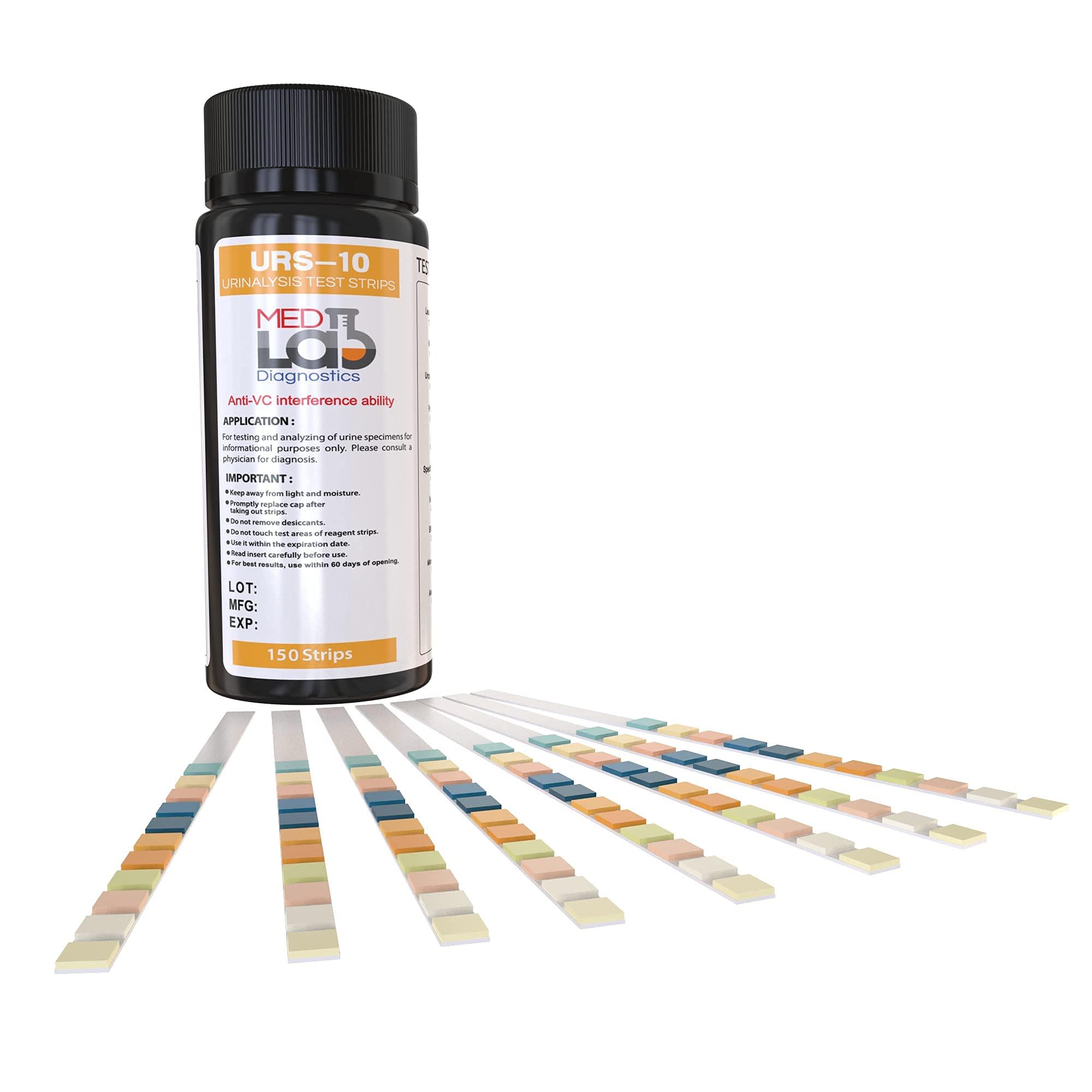 Med Lab Diagnostics Med Lab Diagnostics 10 Parameter Urine Test Strips for Urinalysis(150 Cnt) in Sealed Pouches. Tests for Ketosis, pH, Protein, UTI, Kidney and Liver Function