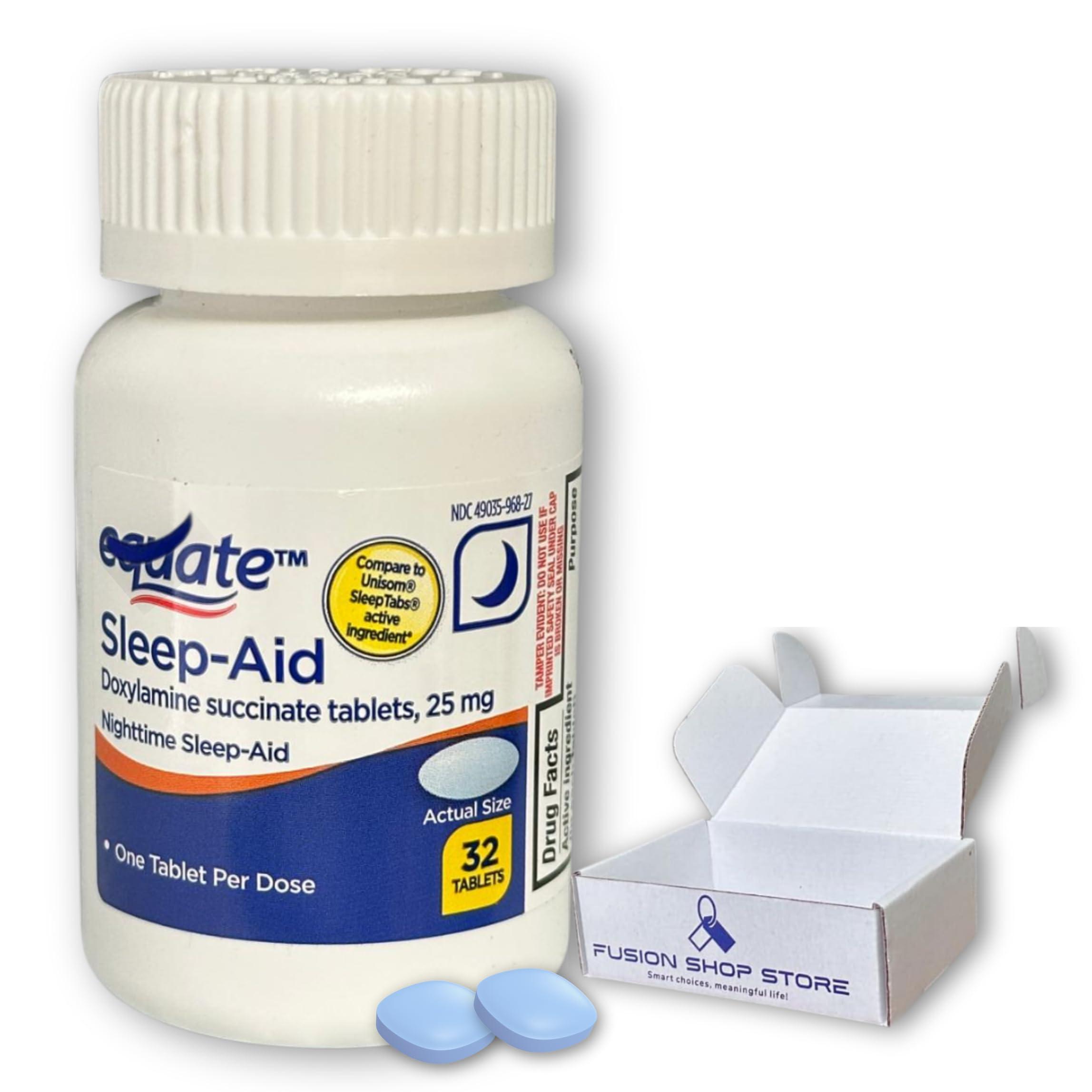 FUSION SHOP STORE Smart choices, meaningful life! Doxylamine Succinate- Tablets Nighttime 32 Count Equate Sleep Aid 25mg (Pack of 1), Boxed by Fusion Shop Store