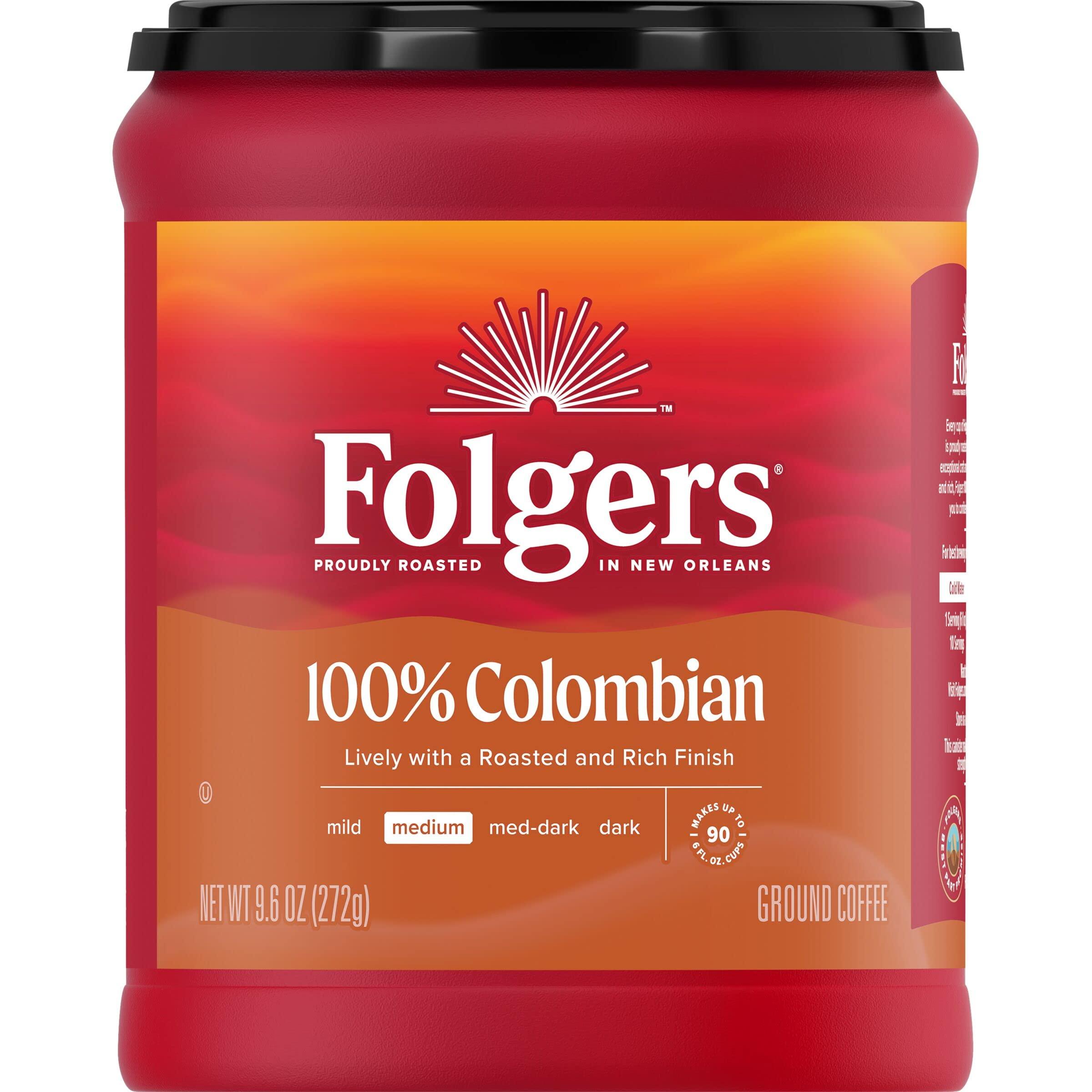 Folgers Folgers 100% Colombian Coffee, Medium Roast Ground Coffee, 9.6 Ounce Canister