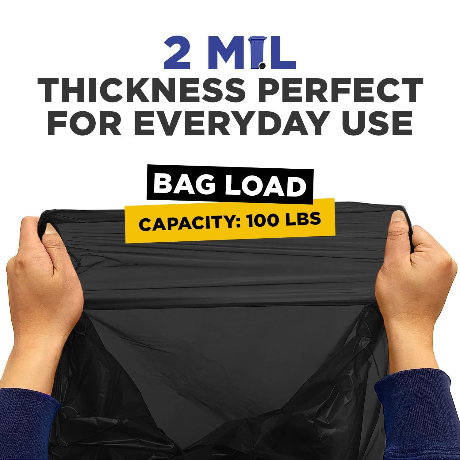 PLASTIC PRINCE 95-96 Gallon Trash Bags Heavy Duty 2 Mil 100 Pounds Extra Large Industrial Durable 90, 95, 96, 100 Gal Black Garbage Can Liners, Fits Rubbermaid Brute 95 gal Trash Cans, 61\" x 68\" (50 Pack) Bulk